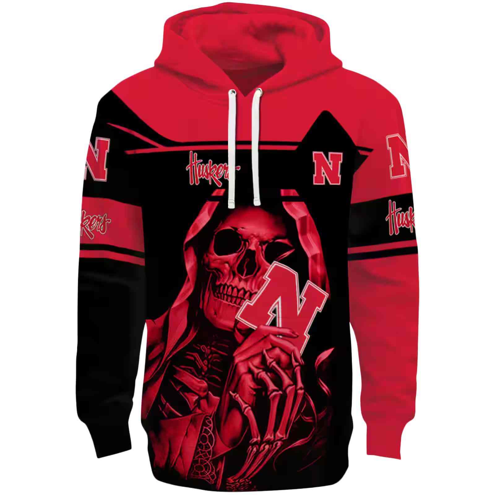 Personalized Nebraska Cornhuskers Grim Reaper Red Black Hoodie