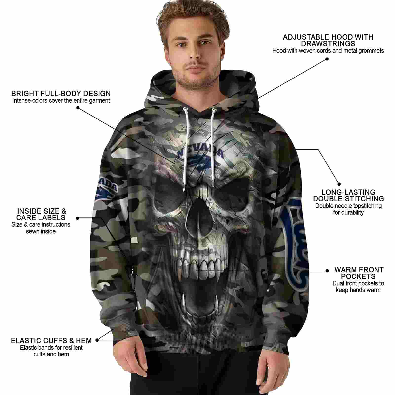 personalized nevada wolf pack camo skull hoodie latest model