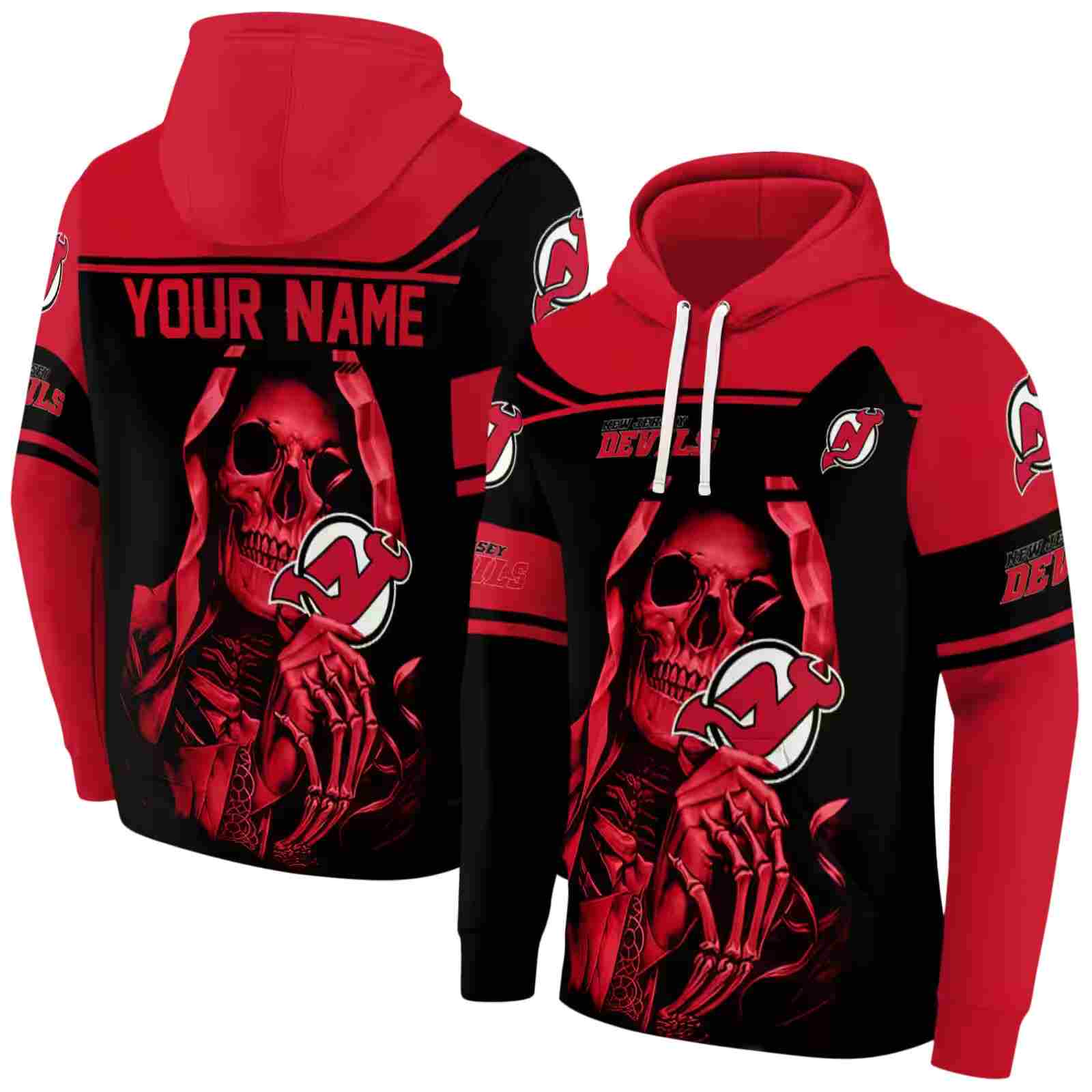 personalized new jersey devils grim reaper red black hoodie fashion forward