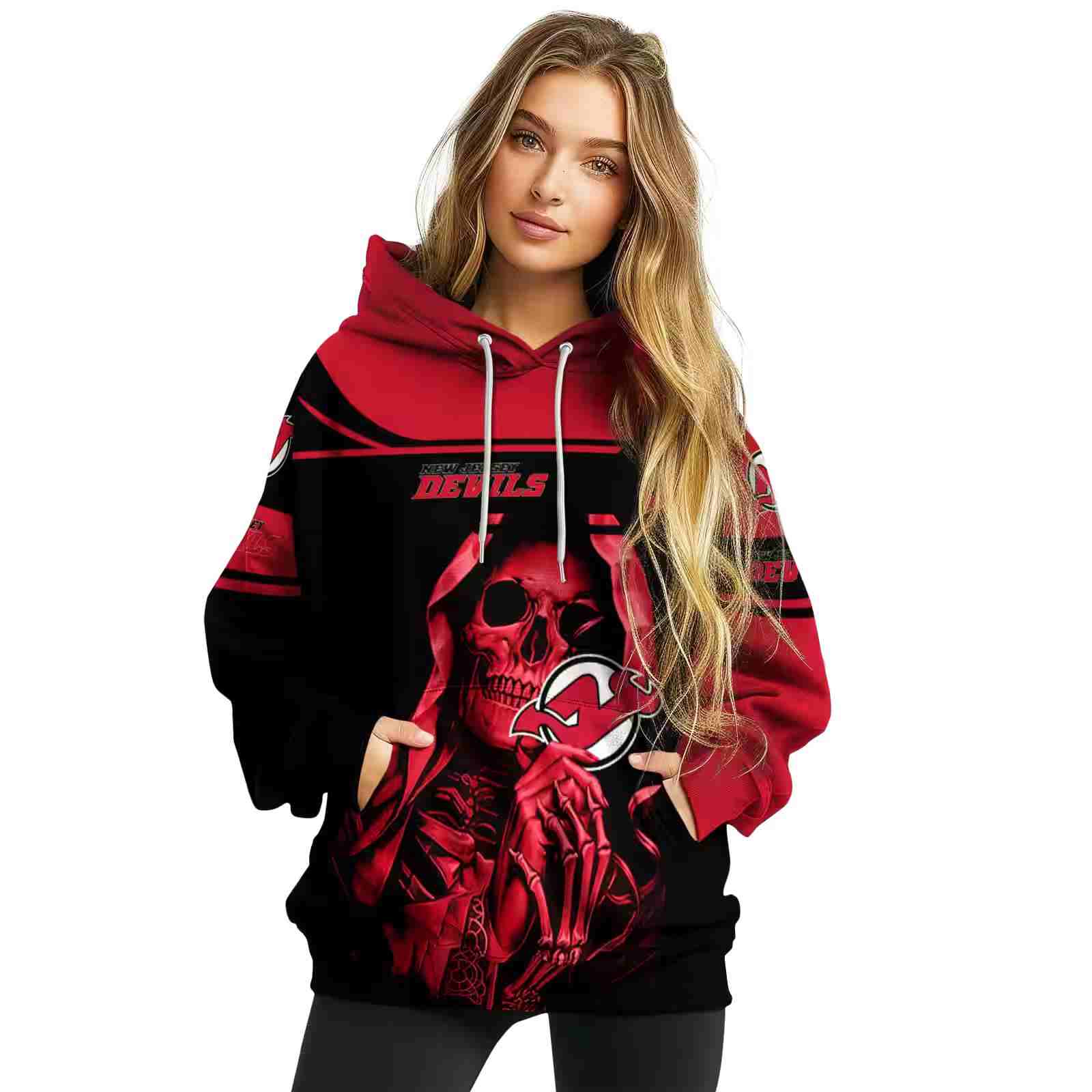 personalized new jersey devils grim reaper red black hoodie high quality