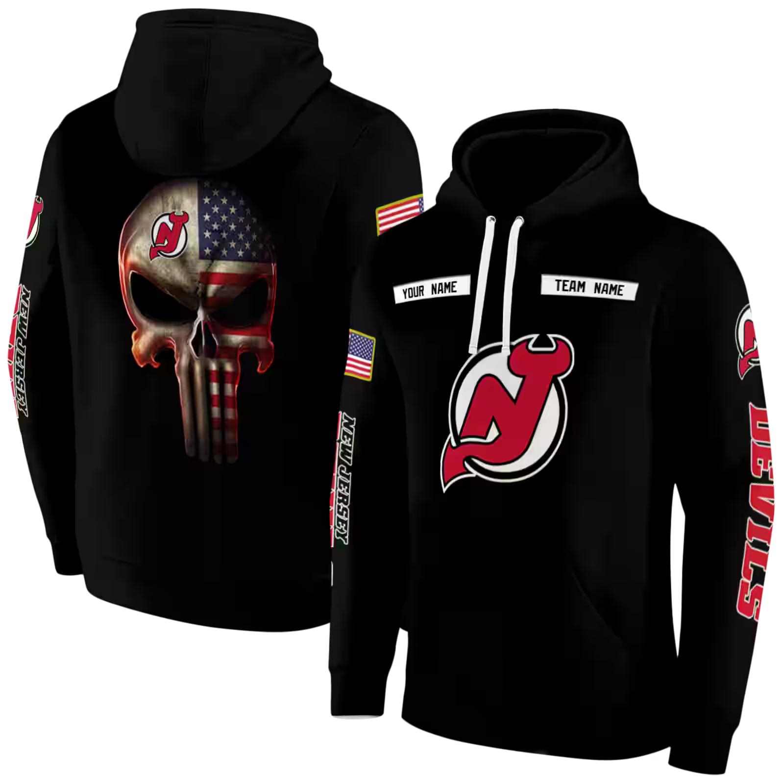 personalized new jersey devils punisher skull black hoodie fashion forward