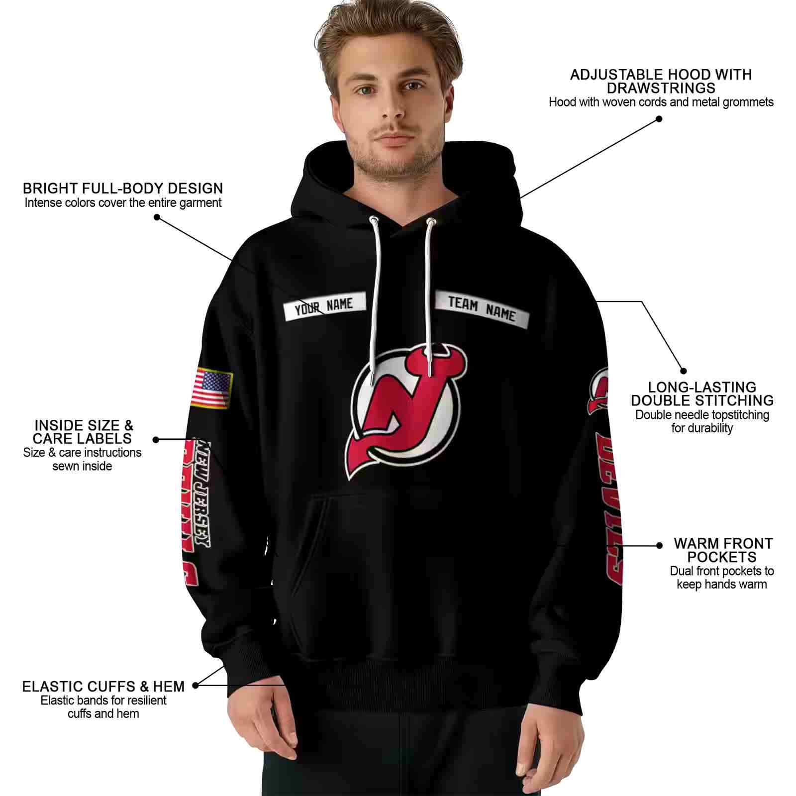 personalized new jersey devils punisher skull black hoodie latest model