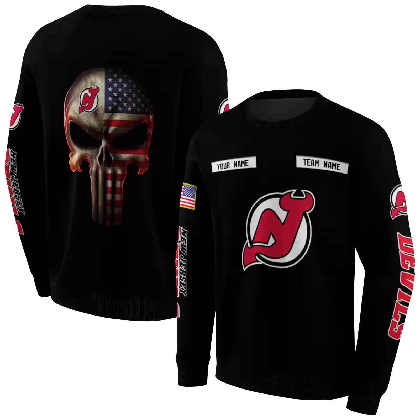 personalized new jersey devils punisher skull black hoodie premium grade