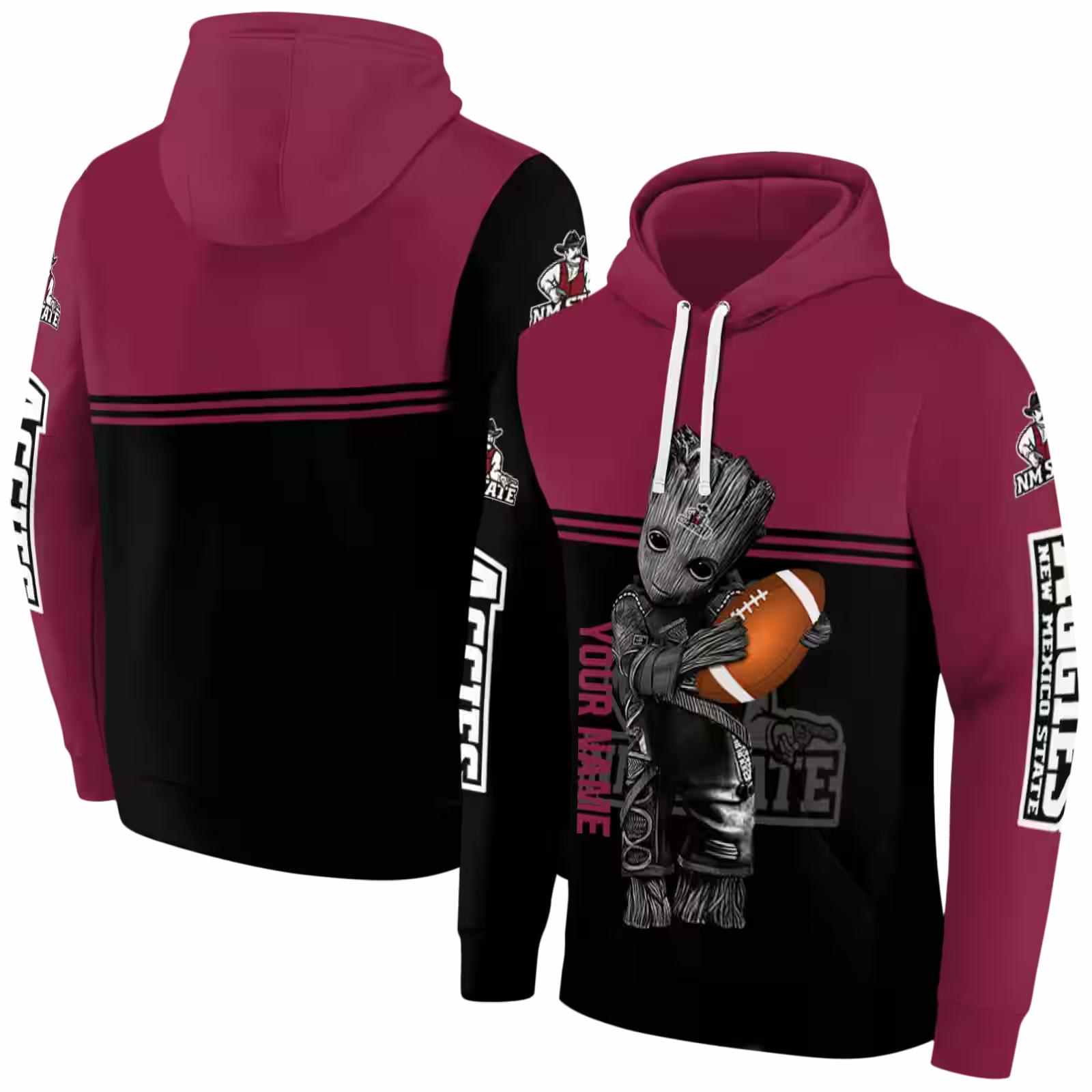 personalized new mexico state aggies baby groot crimson black hoodie fashion forward