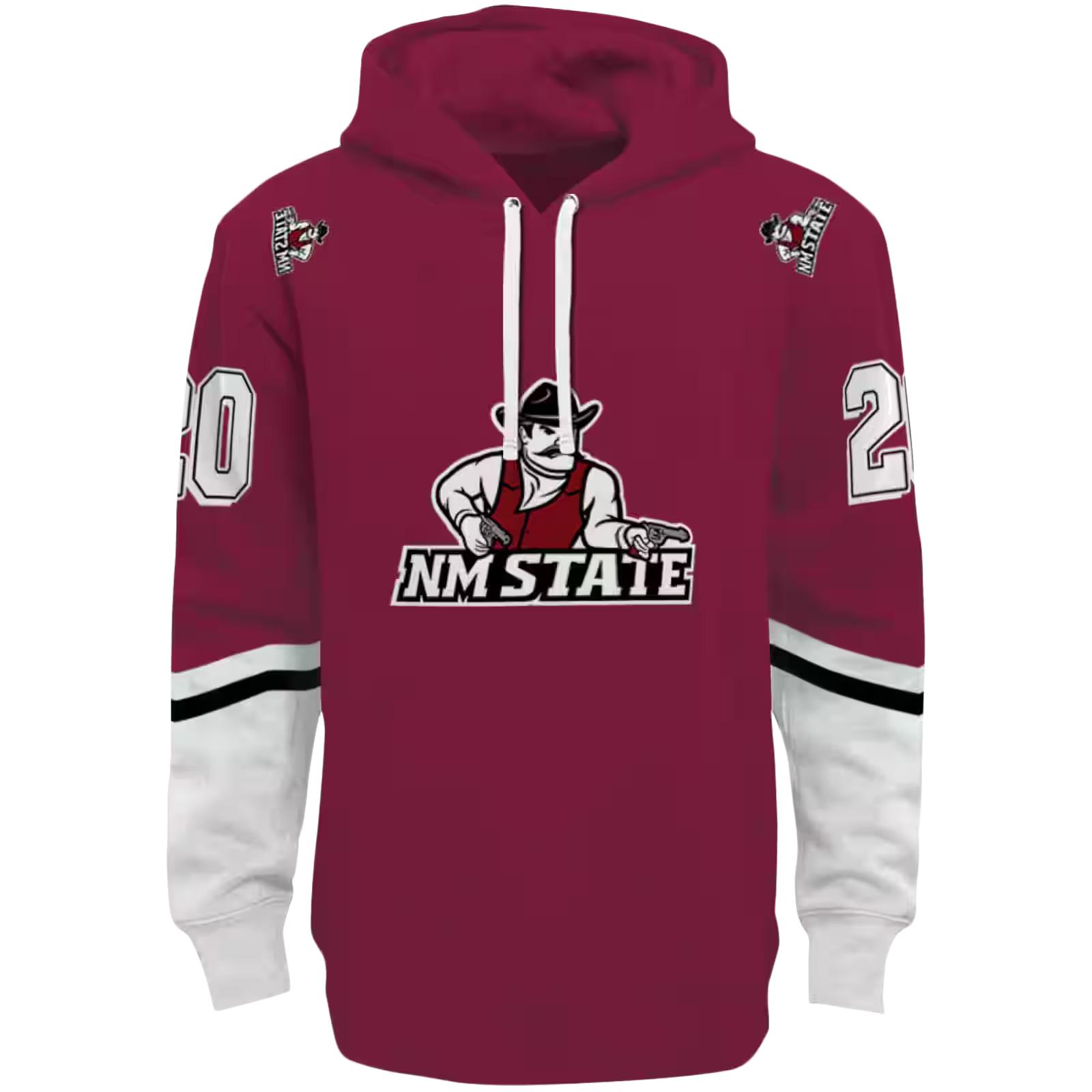 Personalized New Mexico State Aggies Striped Sleeves Crimson Hoodie