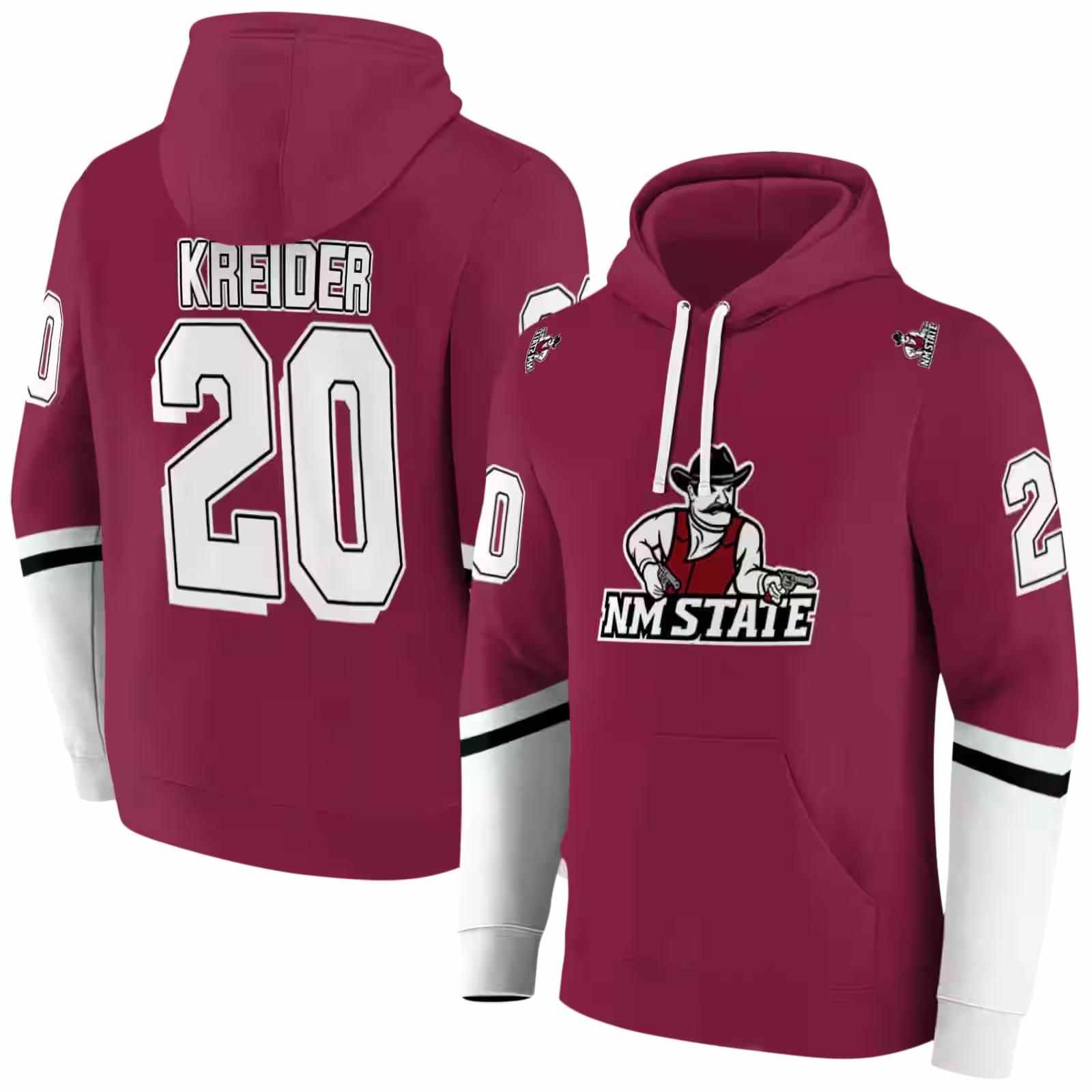 personalized new mexico state aggies striped sleeves crimson hoodie fashion forward