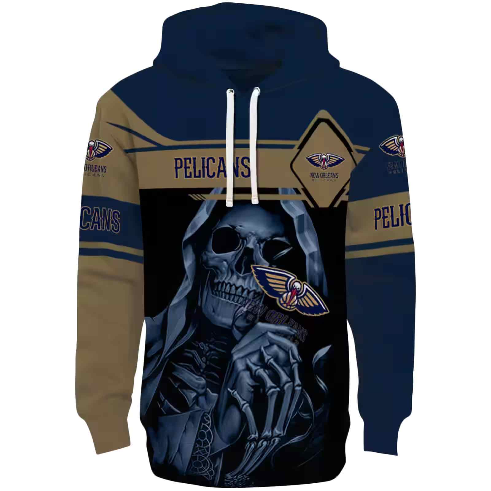 Personalized New Orleans Pelicans Grim Reaper Navy Black Hoodie