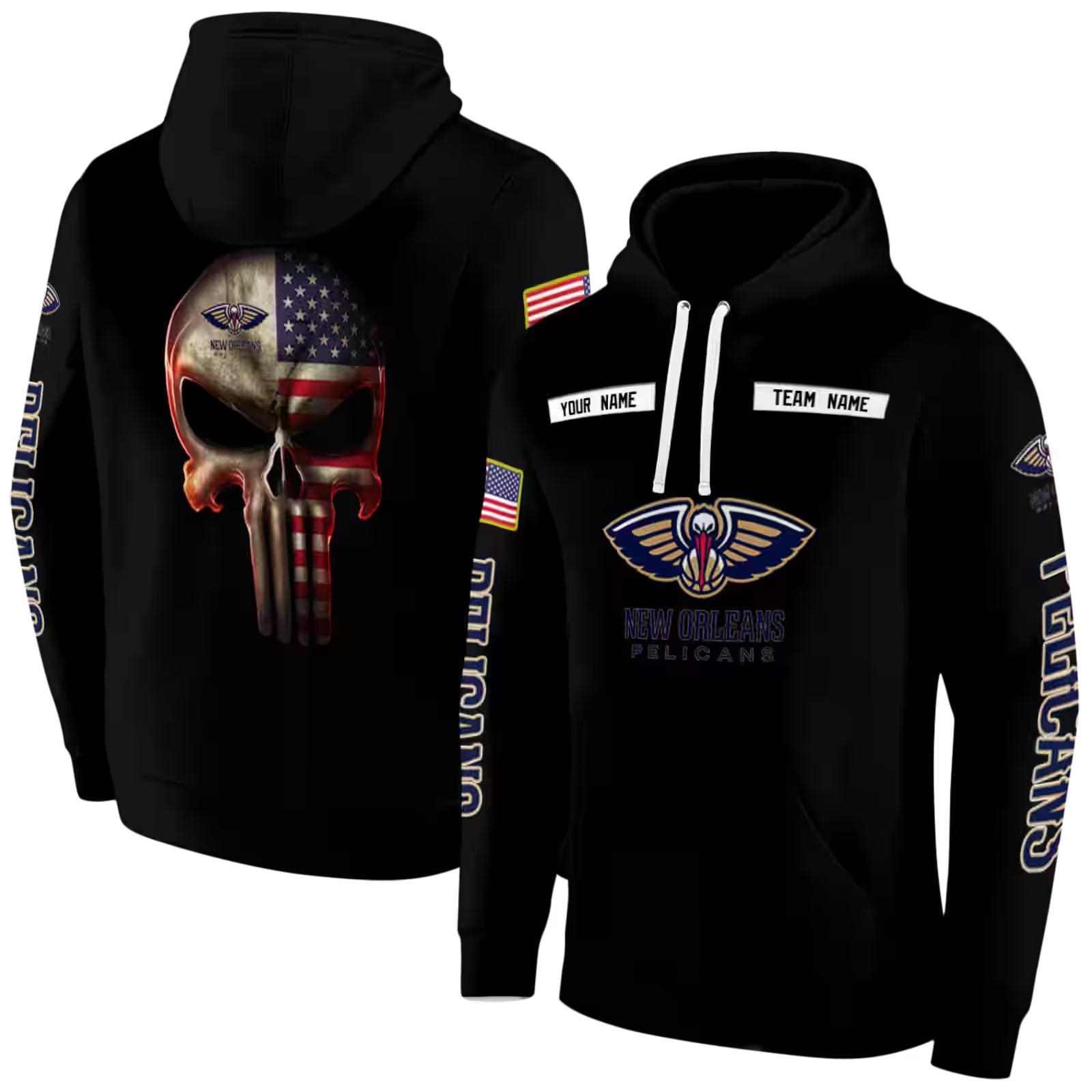 personalized new orleans pelicans punisher skull black hoodie fashion forward