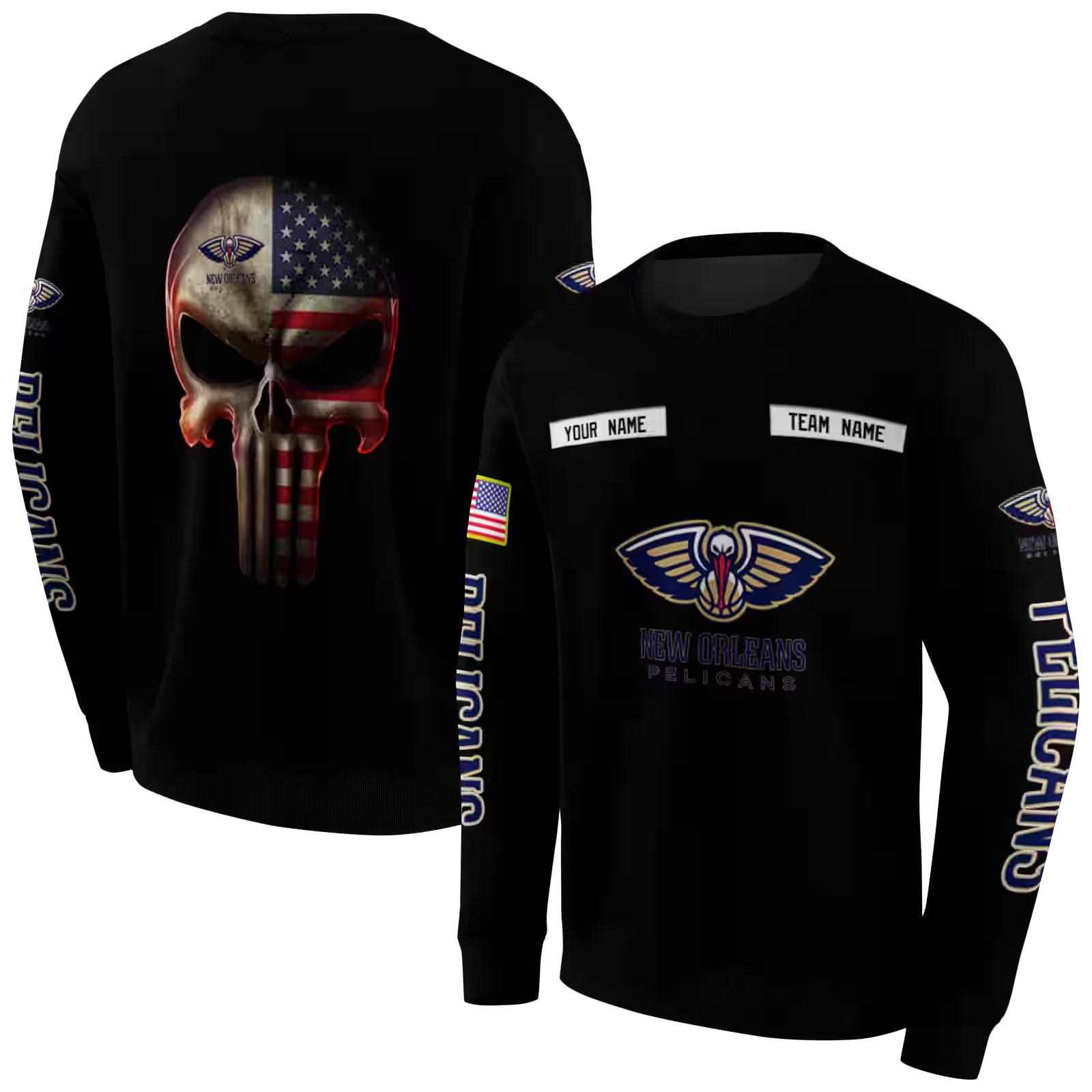 personalized new orleans pelicans punisher skull black hoodie premium grade