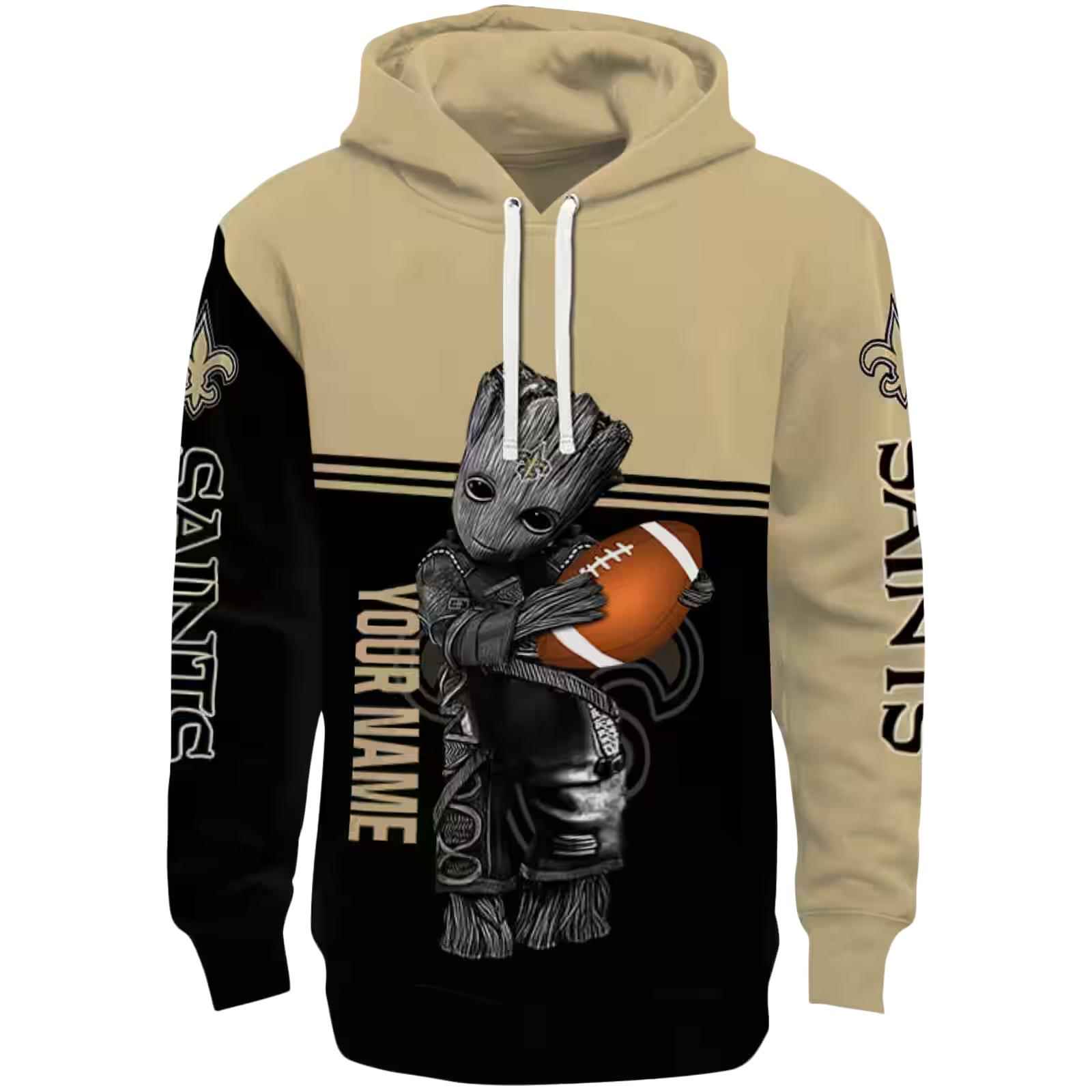 Personalized New Orleans Saints Baby Groot Gold Black Hoodie