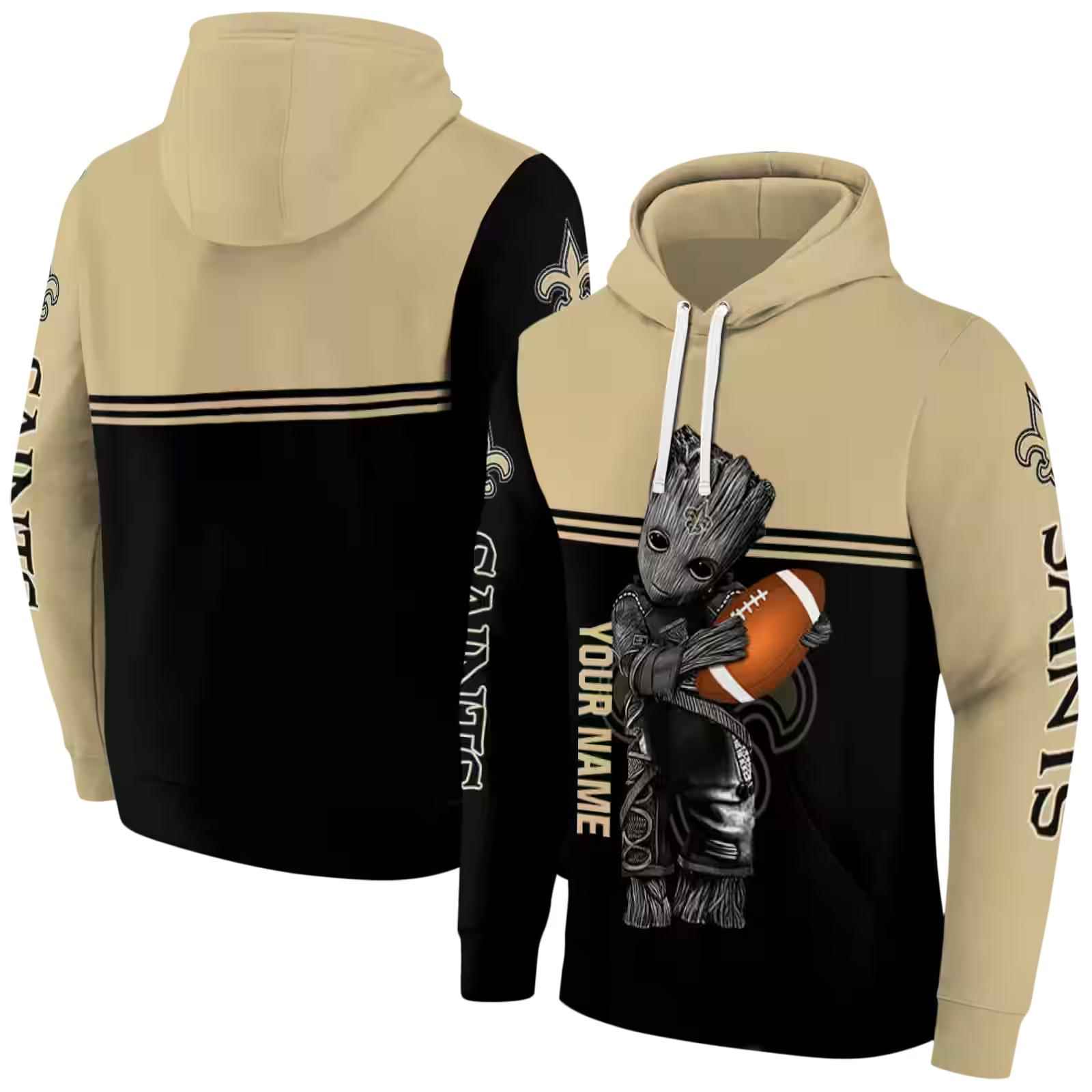 personalized new orleans saints baby groot gold black hoodie fashion forward