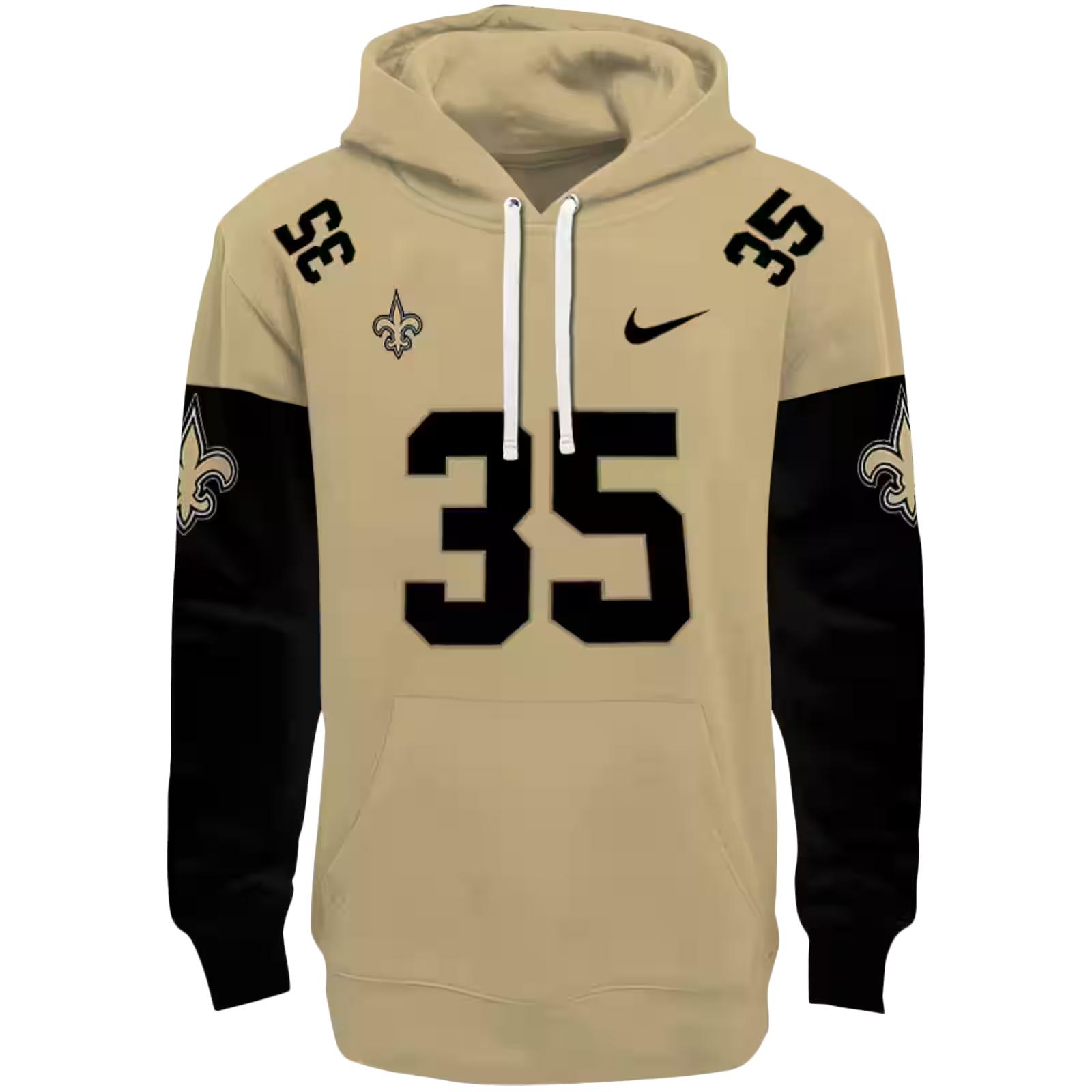 Personalized New Orleans Saints Minimal Design Gold Hoodie