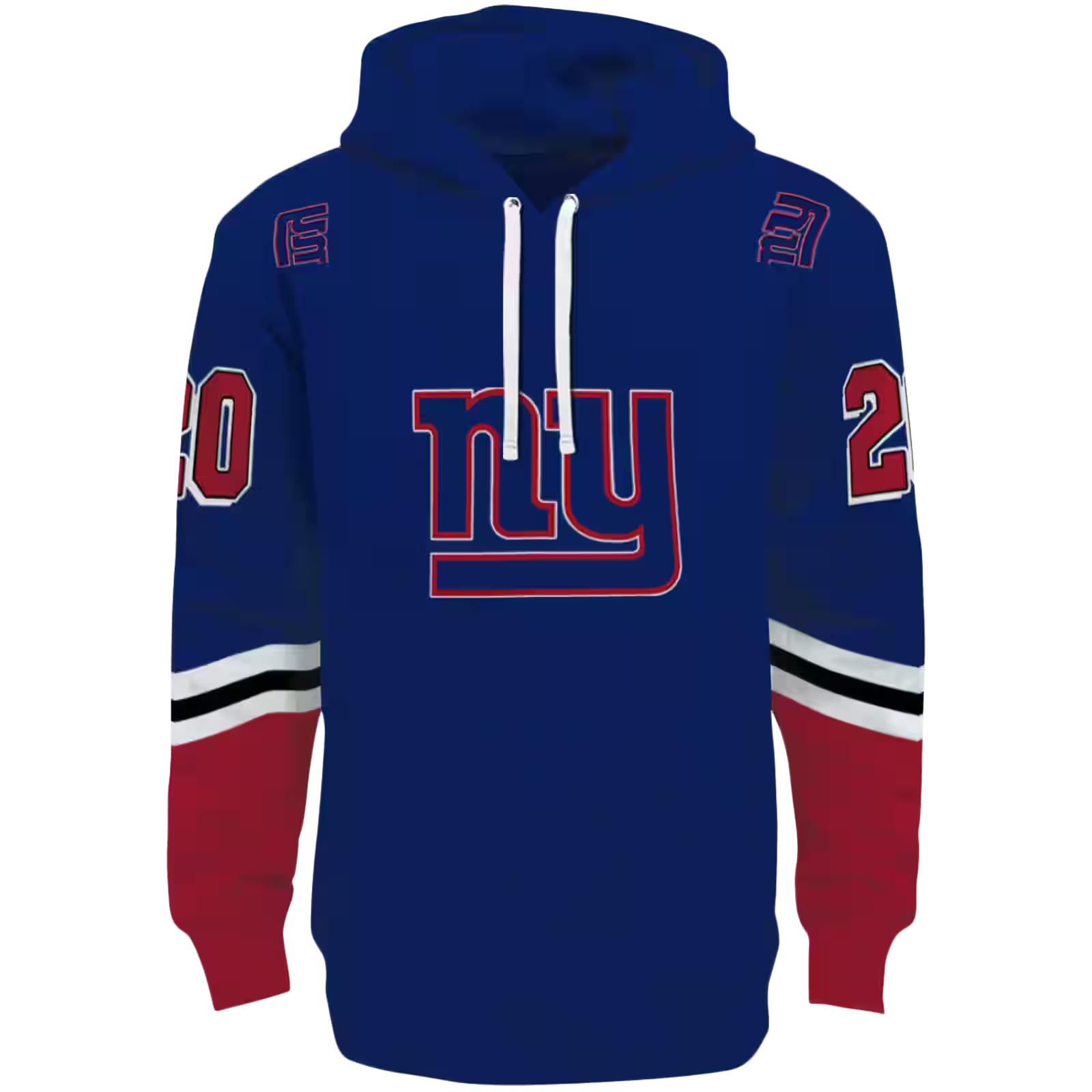 Personalized New York Giants Striped Sleeves Blue Hoodie