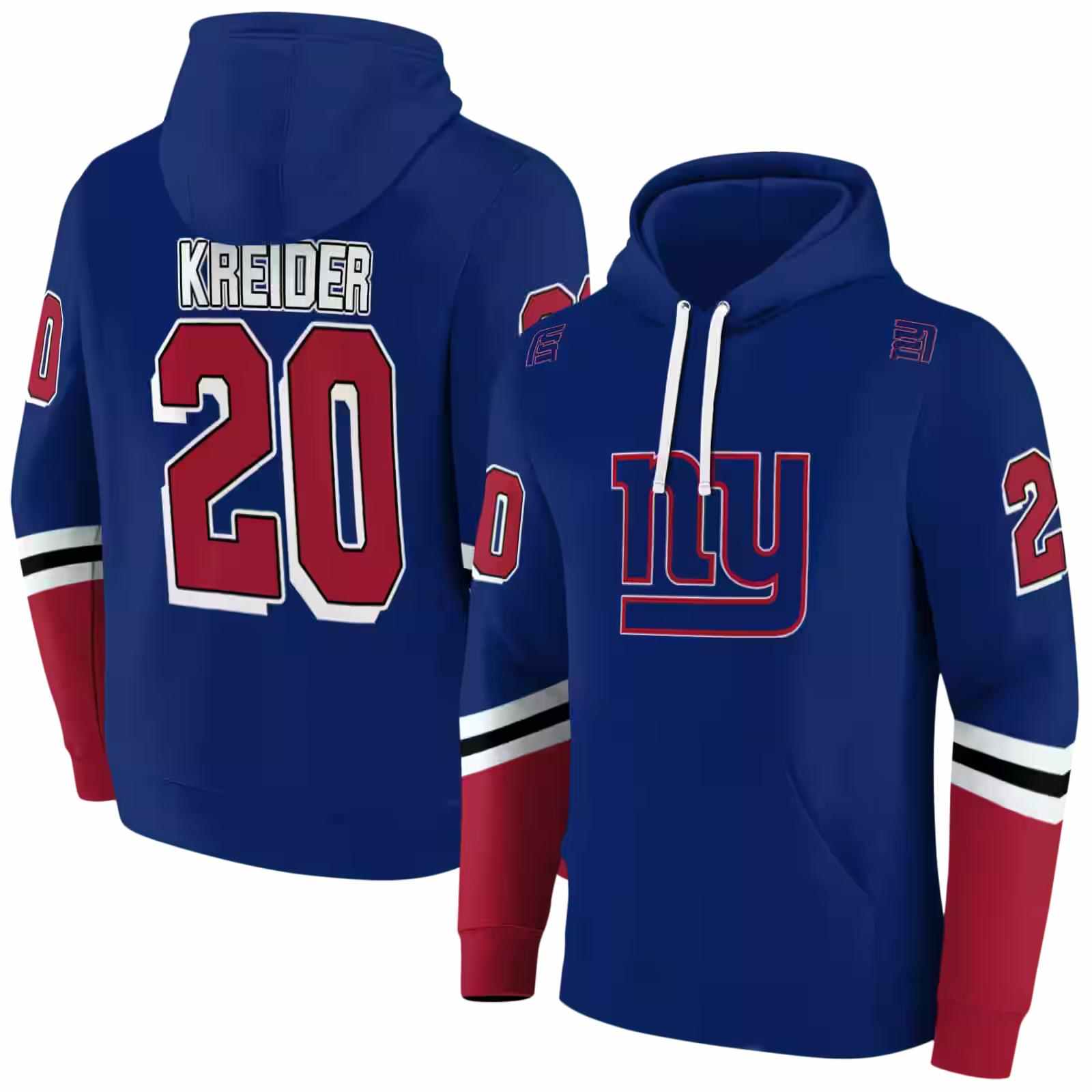 personalized new york giants striped sleeves blue hoodie fashion forward