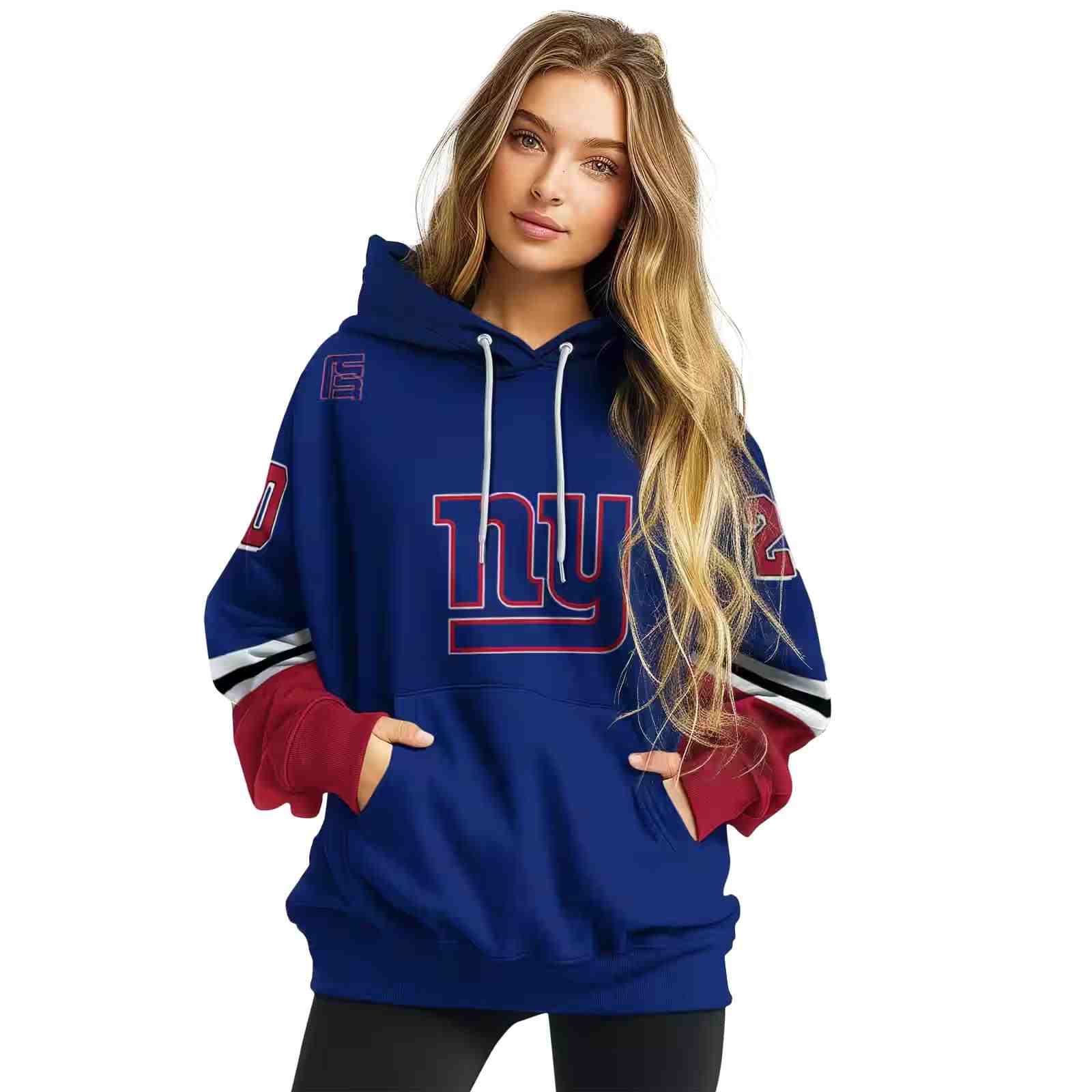 personalized new york giants striped sleeves blue hoodie high quality