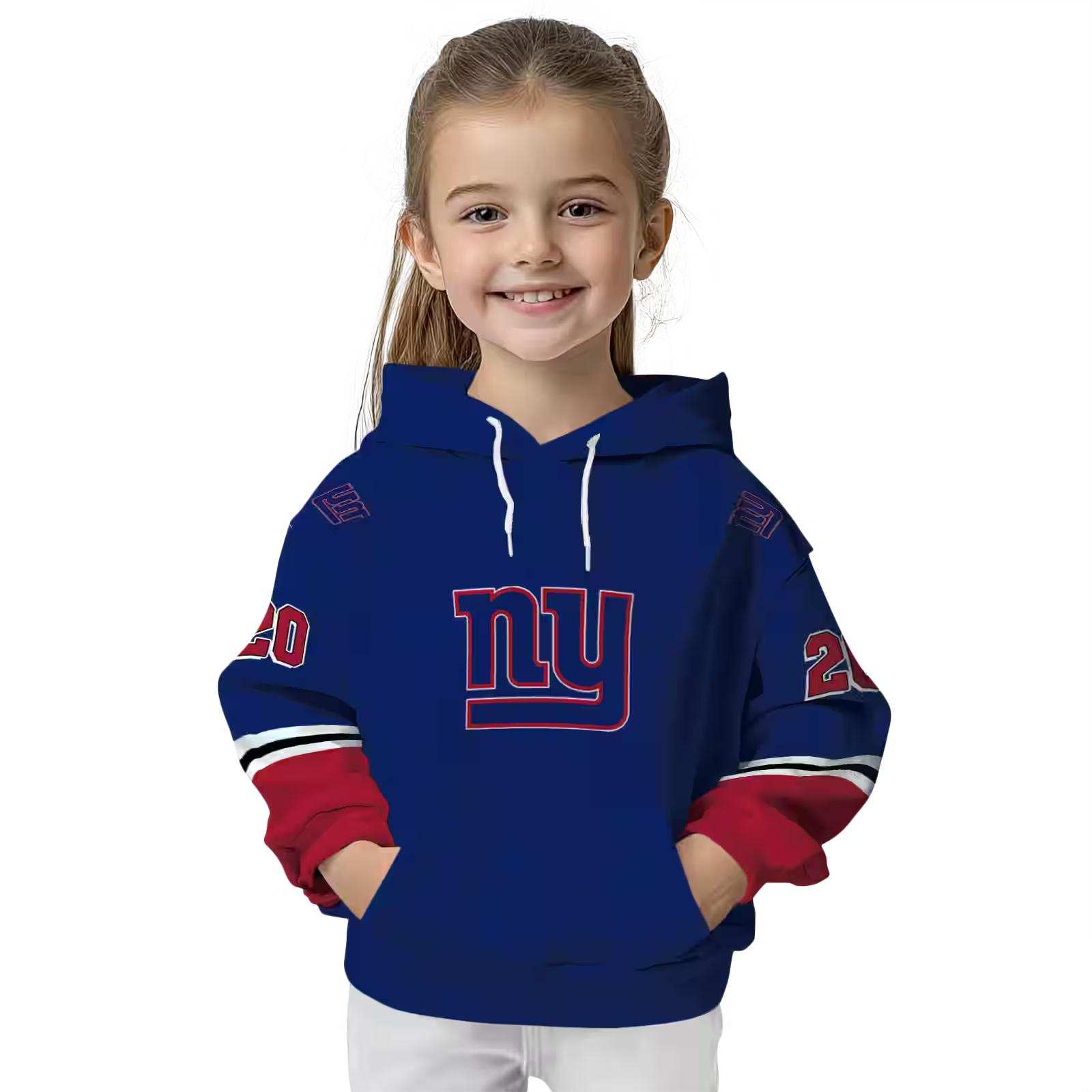 personalized new york giants striped sleeves blue hoodie top rated