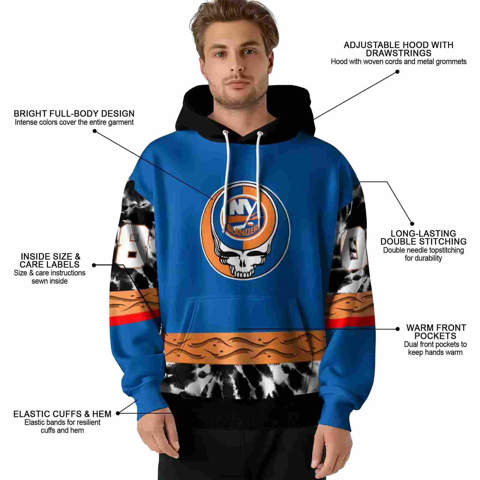 personalized new york islanders grateful vibes blue hoodie latest model