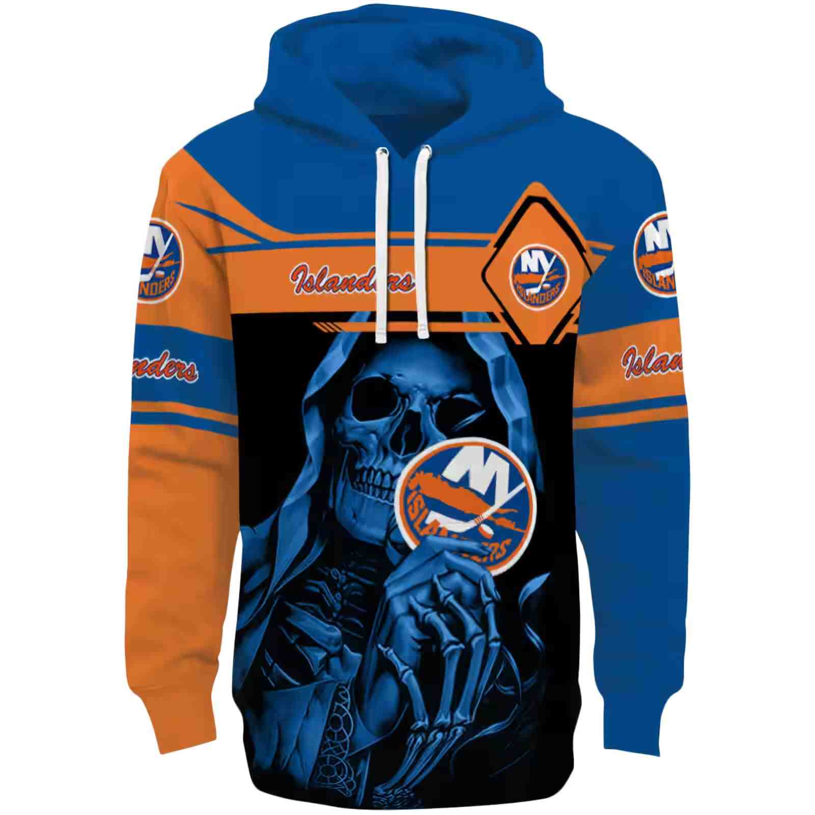 Personalized New York Islanders Grim Reaper Blue Black Hoodie