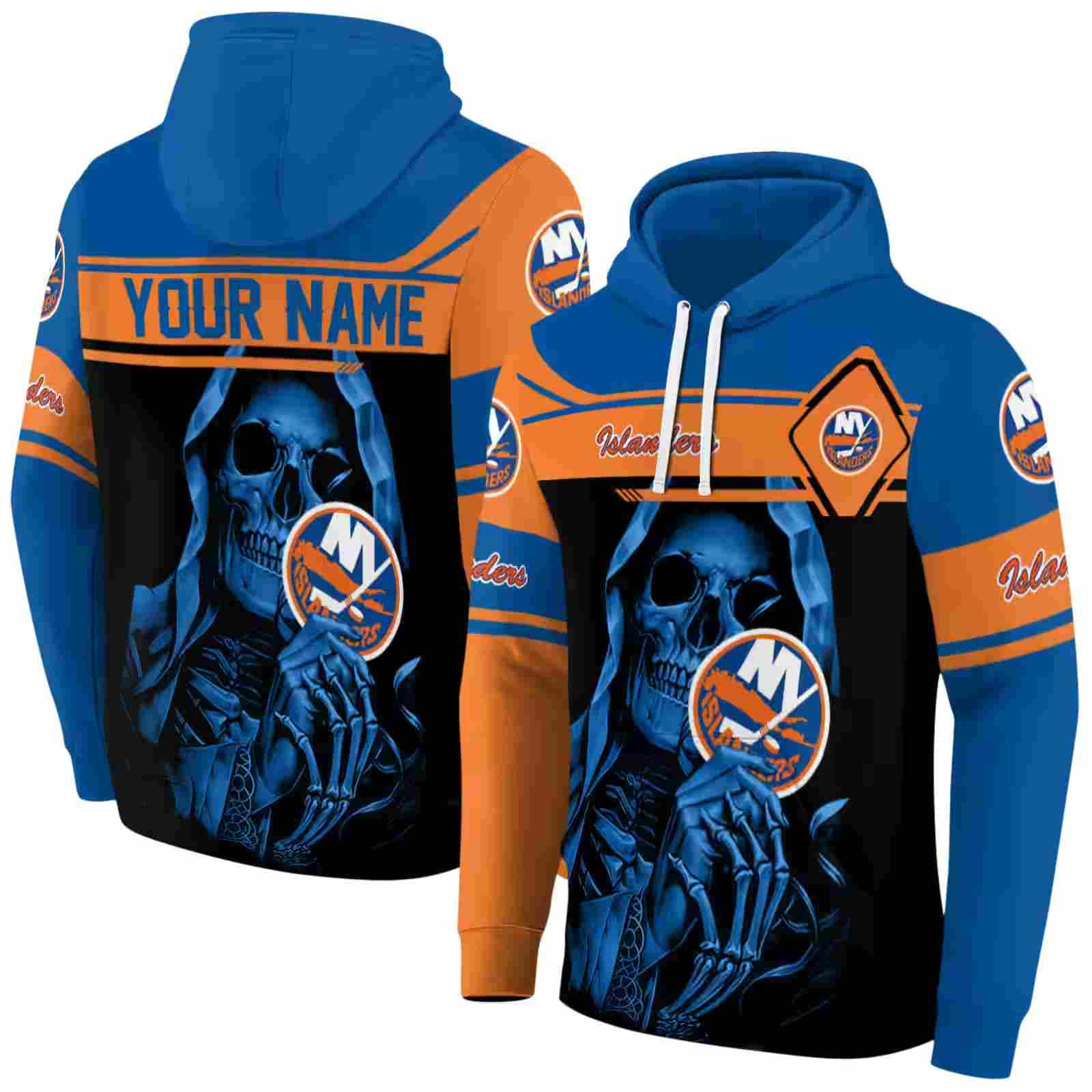 personalized new york islanders grim reaper blue black hoodie fashion forward