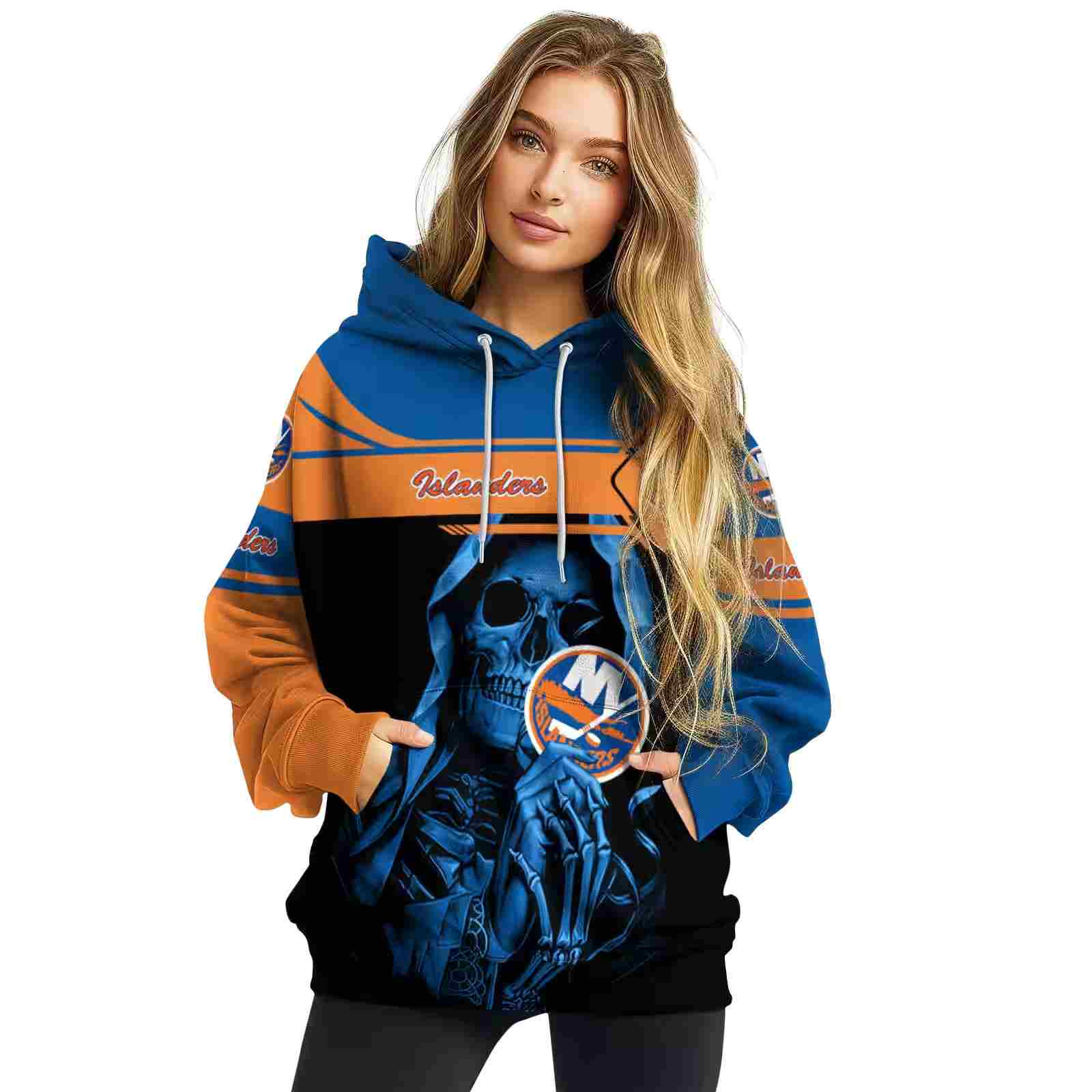 personalized new york islanders grim reaper blue black hoodie high quality