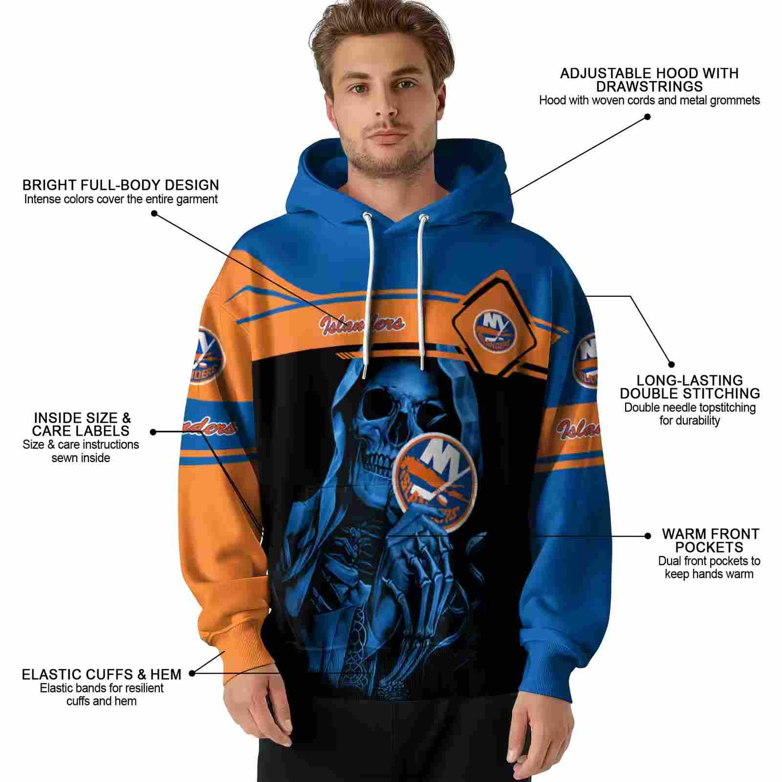 personalized new york islanders grim reaper blue black hoodie latest model