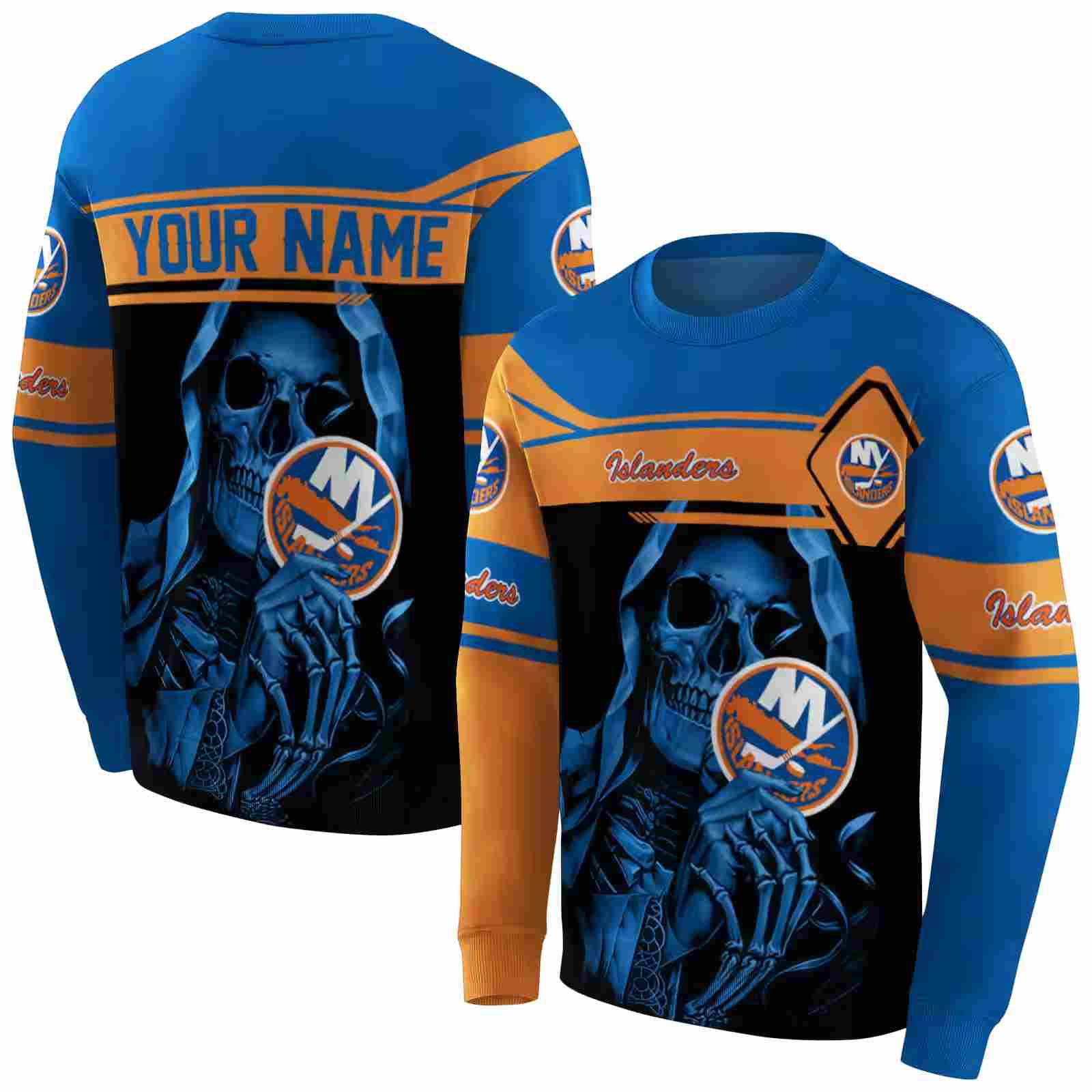 personalized new york islanders grim reaper blue black hoodie premium grade