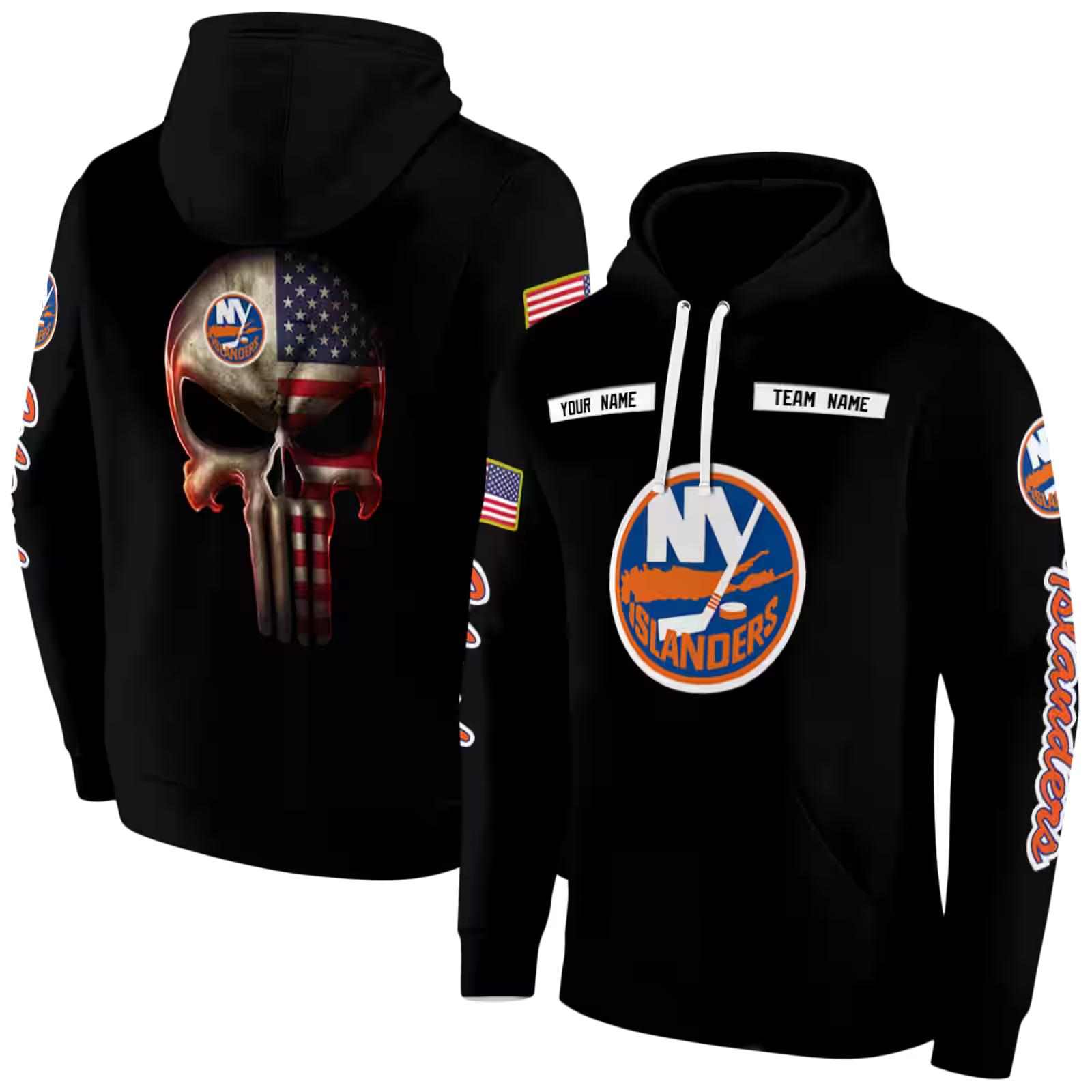 personalized new york islanders punisher skull black hoodie fashion forward