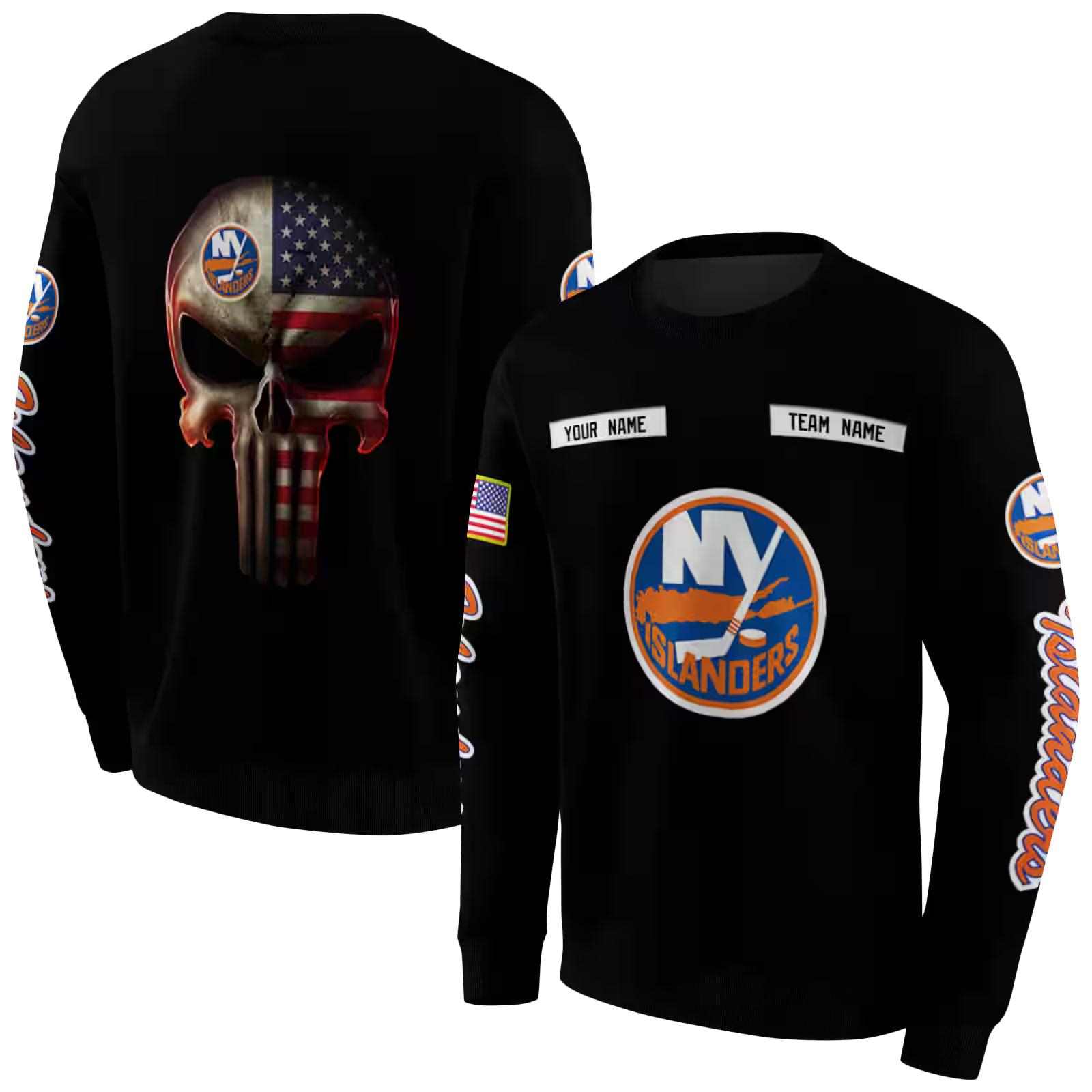 personalized new york islanders punisher skull black hoodie premium grade