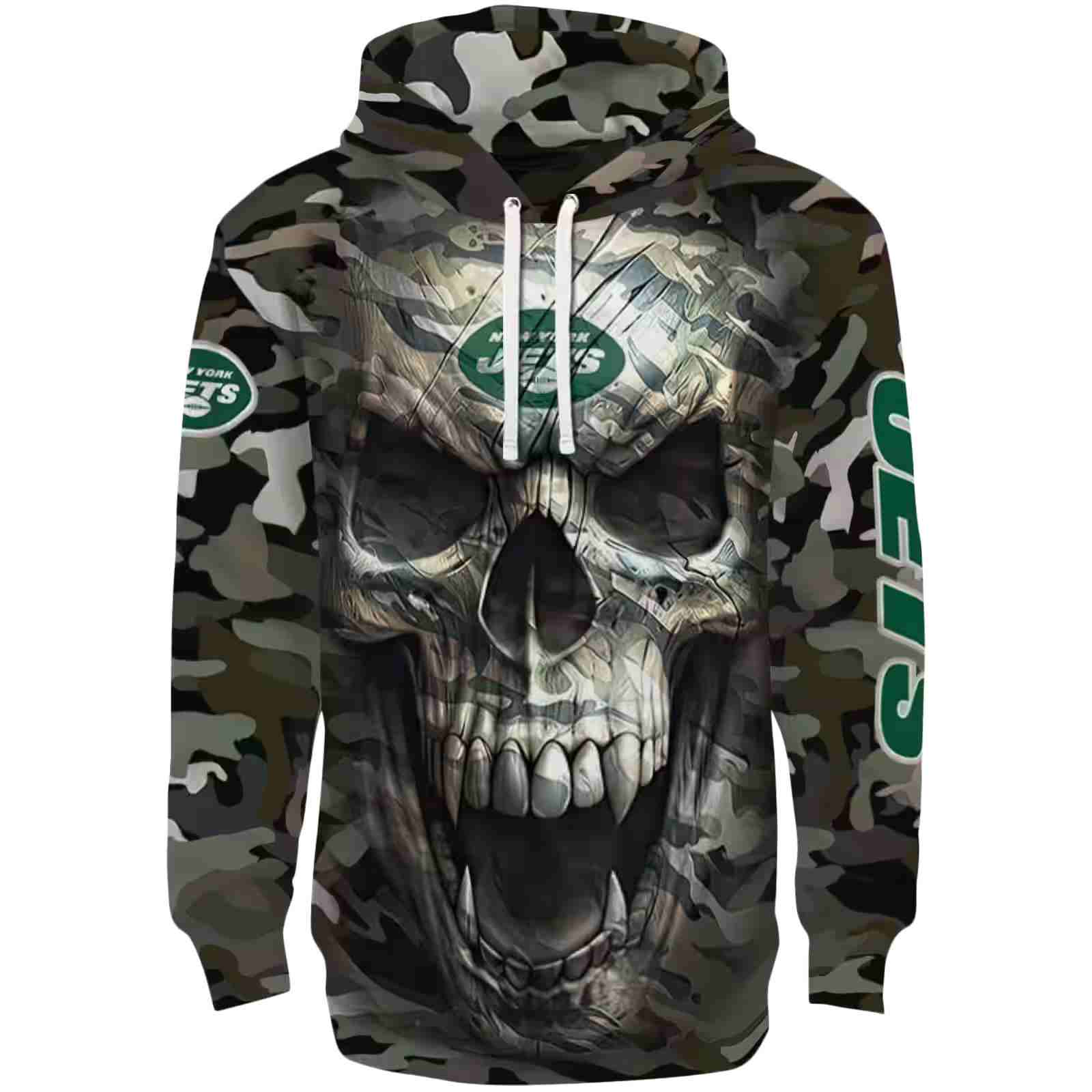 Personalized New York Jets Camo Skull Hoodie