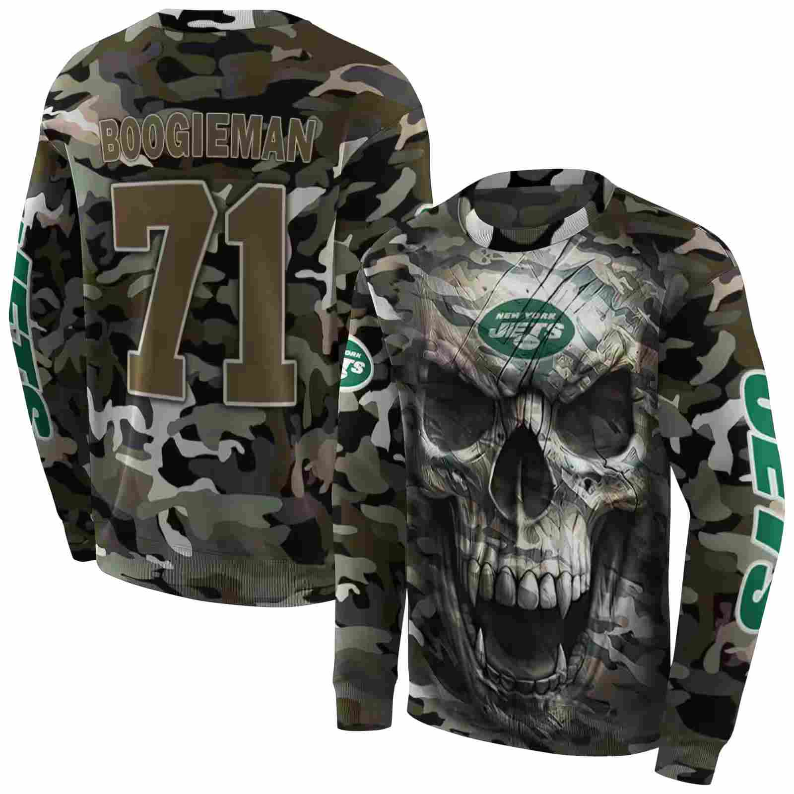 personalized new york jets camo skull hoodie premium grade