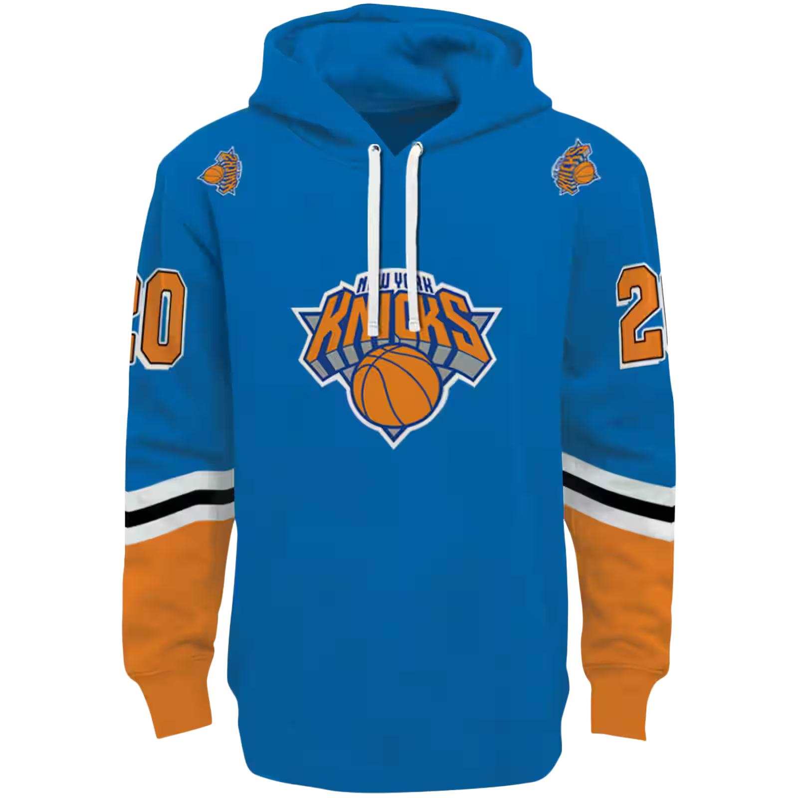 Personalized New York Knicks Striped Sleeves Blue Hoodie