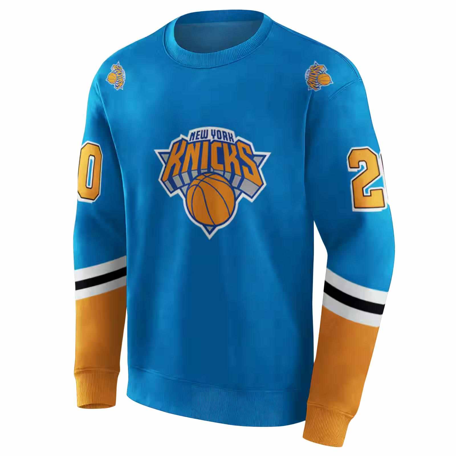 personalized new york knicks striped sleeves blue hoodie new arrival