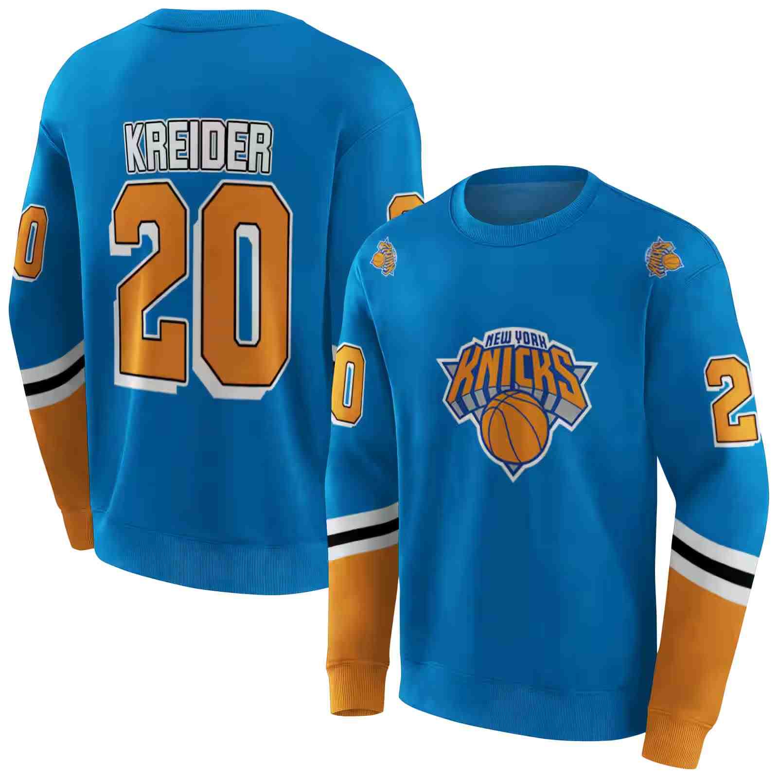 personalized new york knicks striped sleeves blue hoodie premium grade