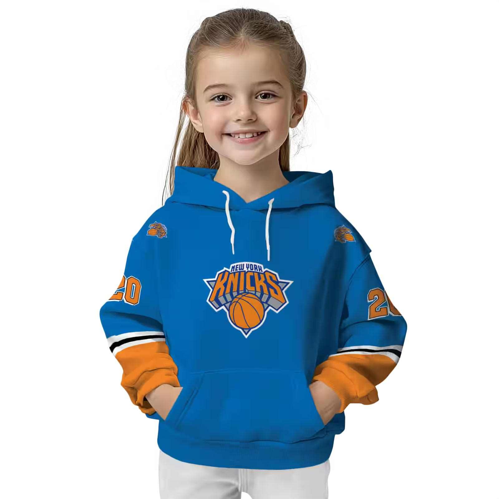 personalized new york knicks striped sleeves blue hoodie top rated