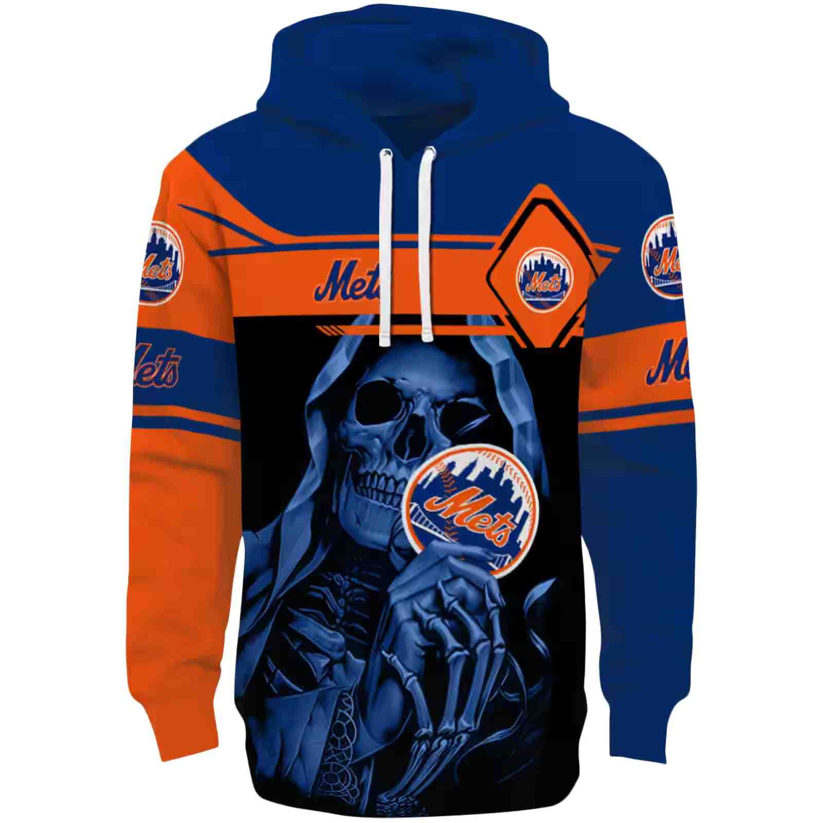 Personalized New York Mets Grim Reaper Blue Black Hoodie