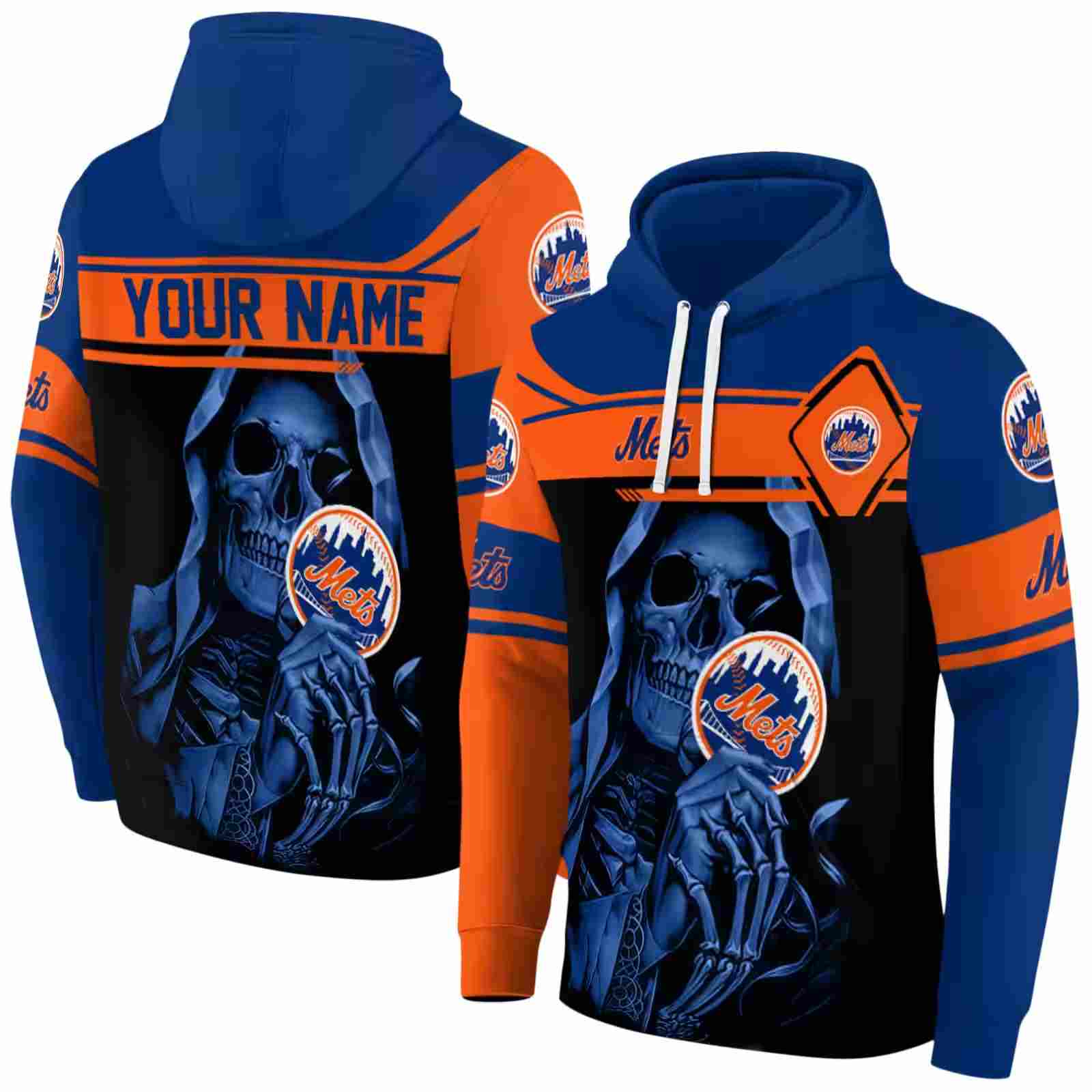 personalized new york mets grim reaper blue black hoodie fashion forward