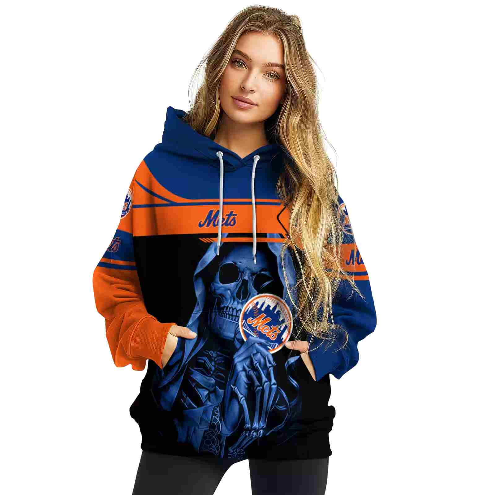 personalized new york mets grim reaper blue black hoodie high quality