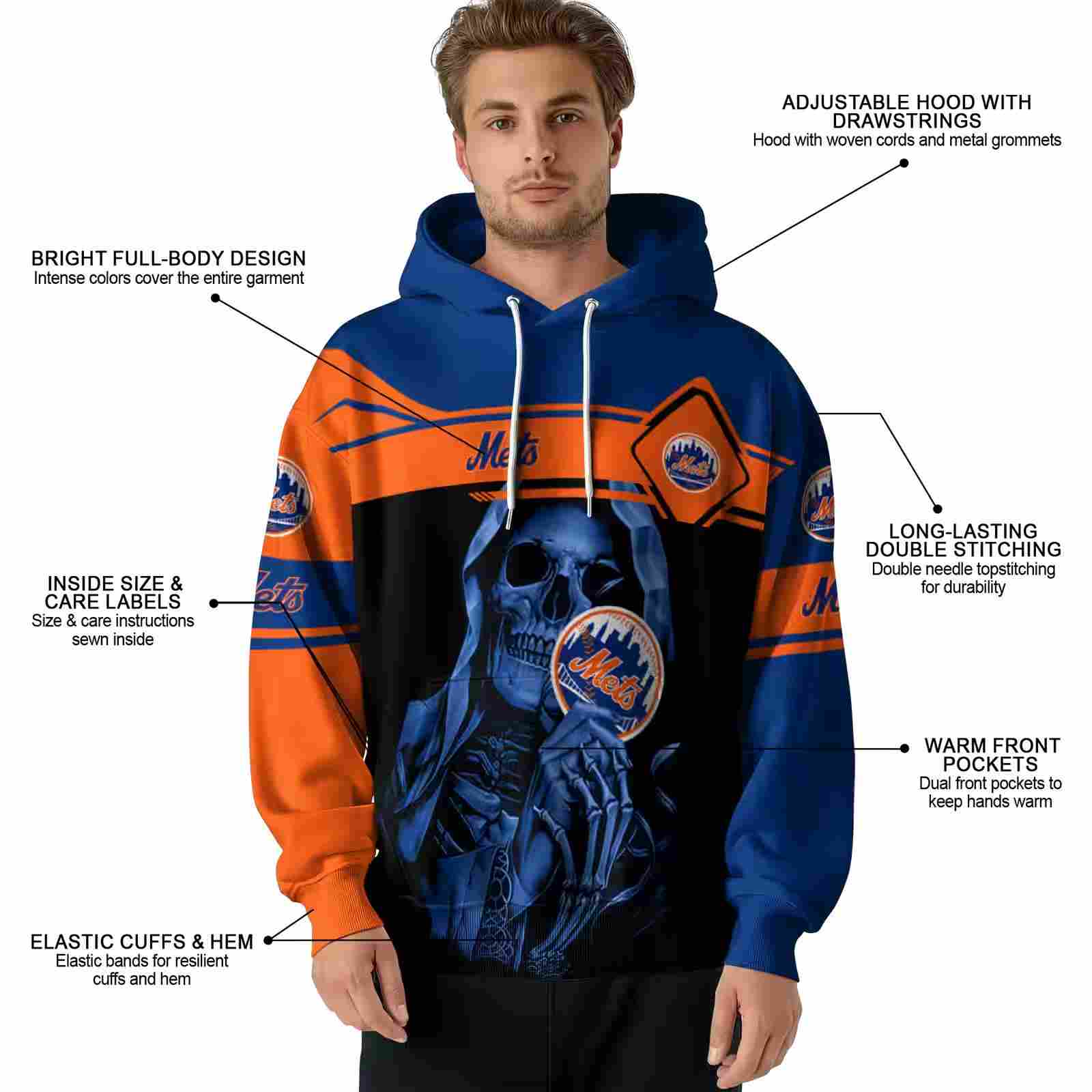 personalized new york mets grim reaper blue black hoodie latest model