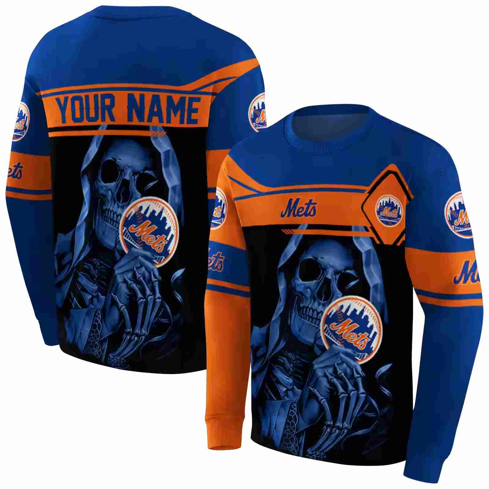 personalized new york mets grim reaper blue black hoodie premium grade