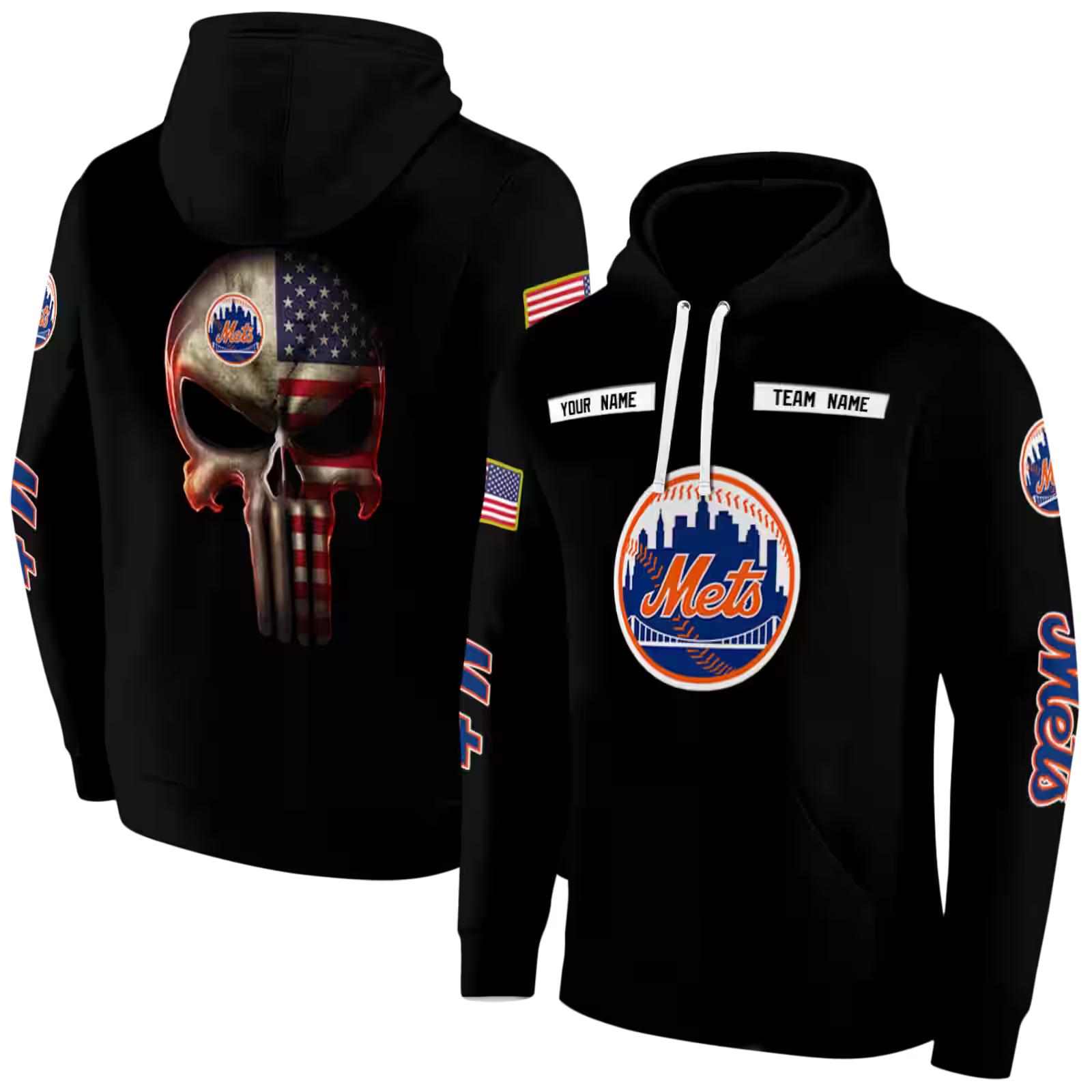 personalized new york mets punisher skull black hoodie fashion forward