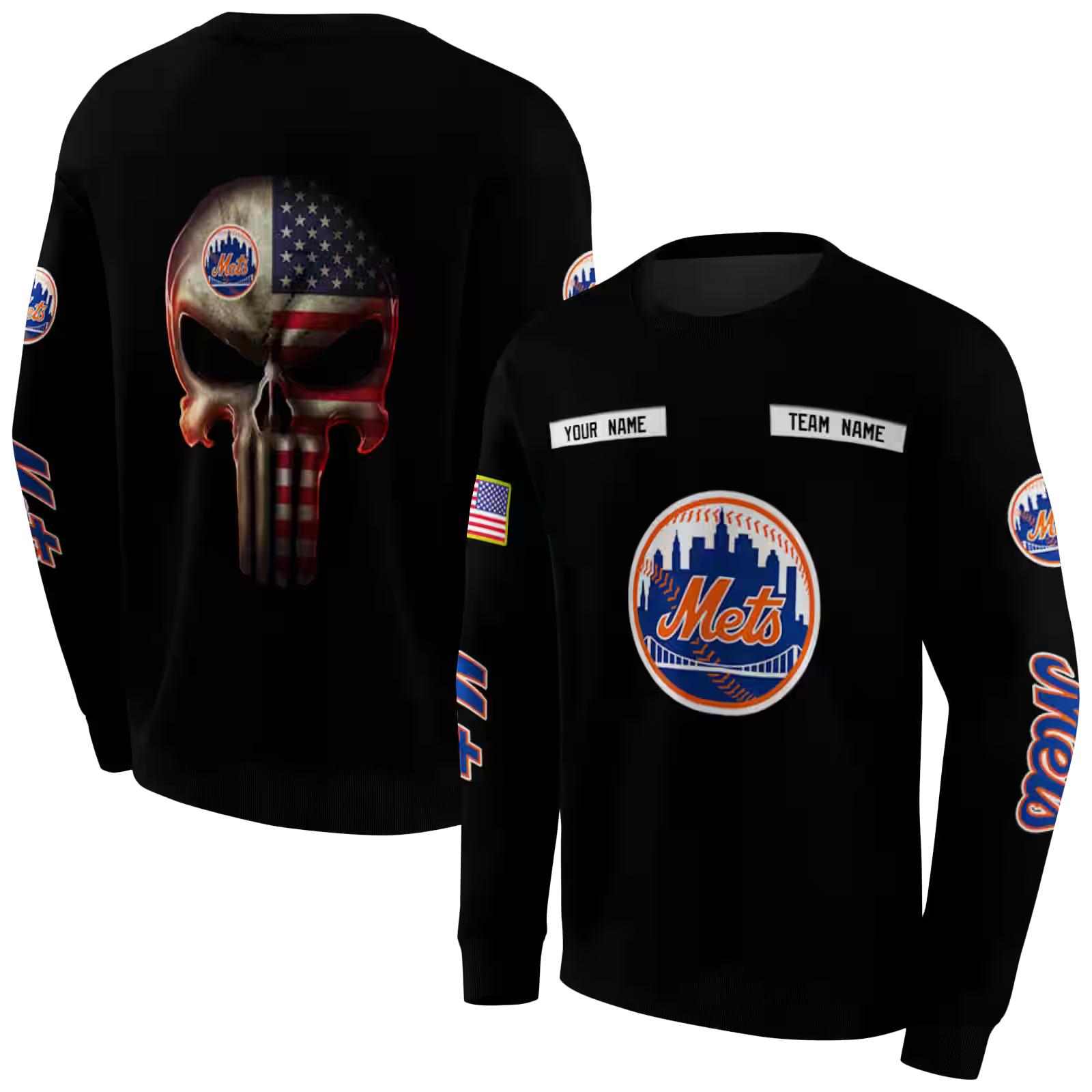 personalized new york mets punisher skull black hoodie premium grade