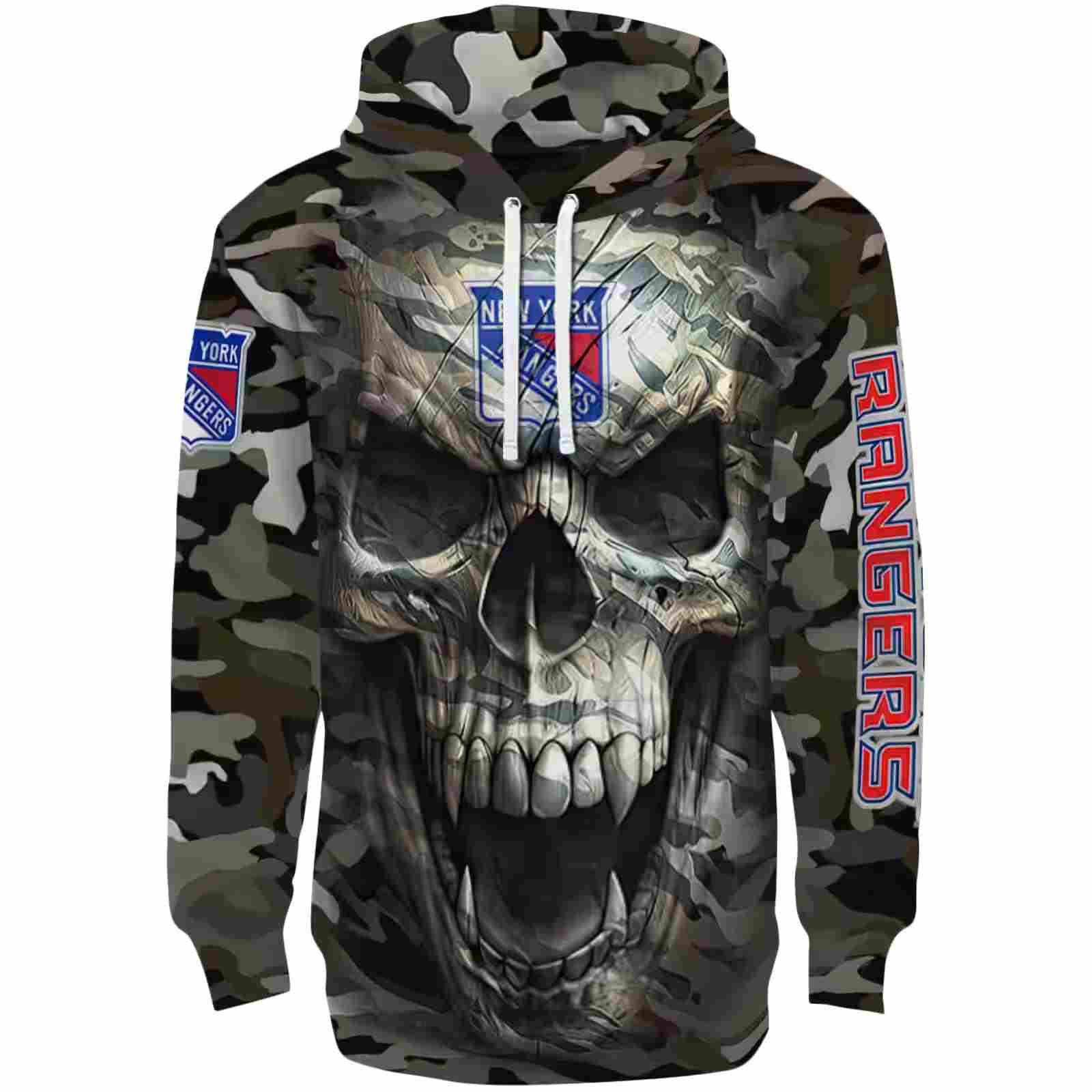 Personalized New York Rangers Camo Skull Hoodie