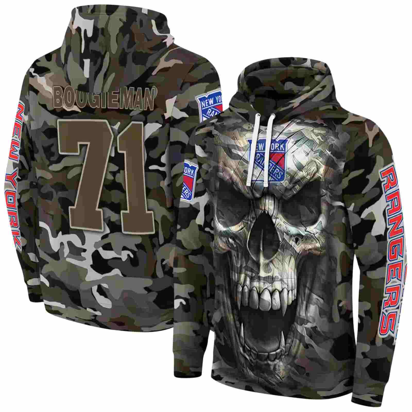 personalized new york rangers camo skull hoodie fashion forward