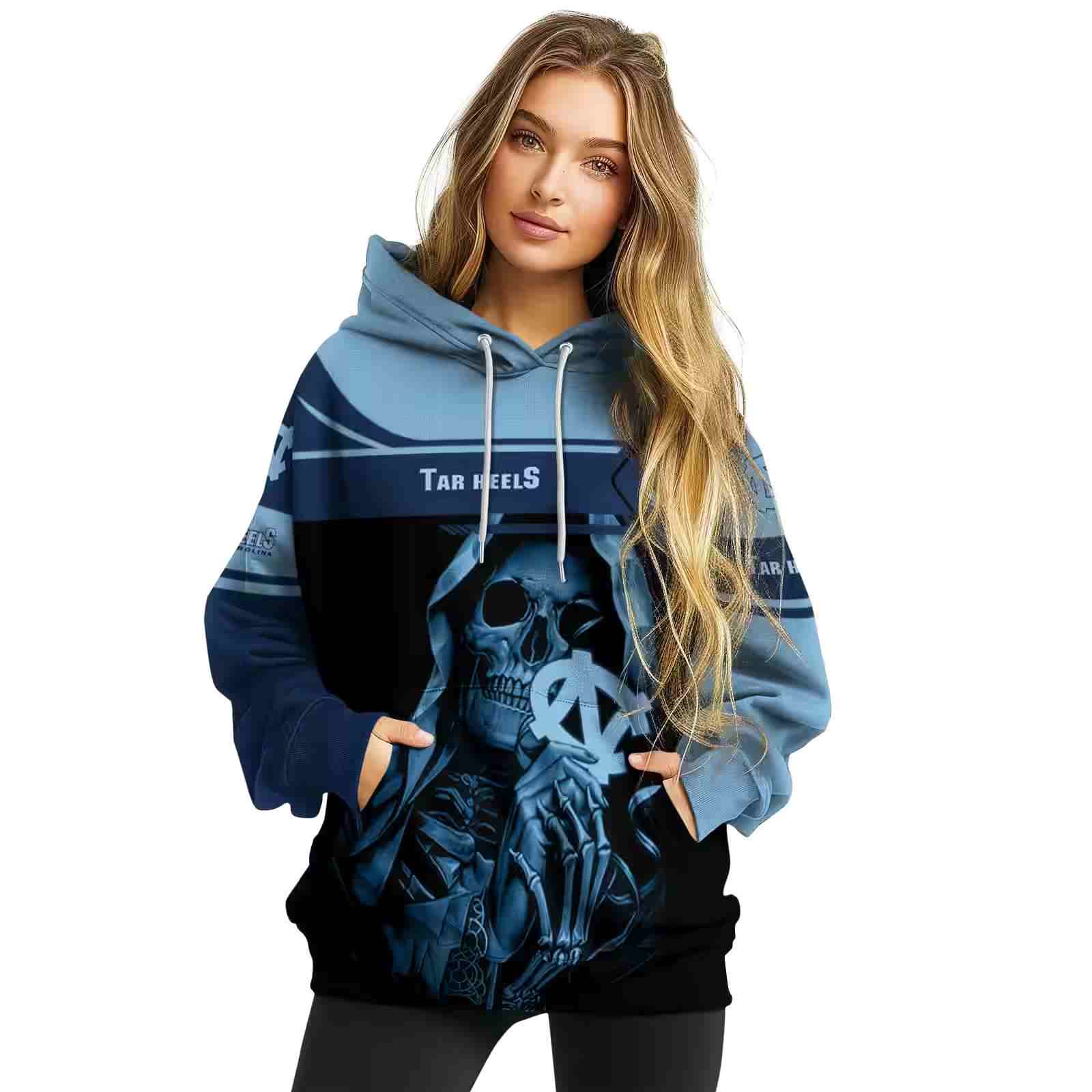 personalized north carolina tar heels grim reaper light blue black hoodie high quality