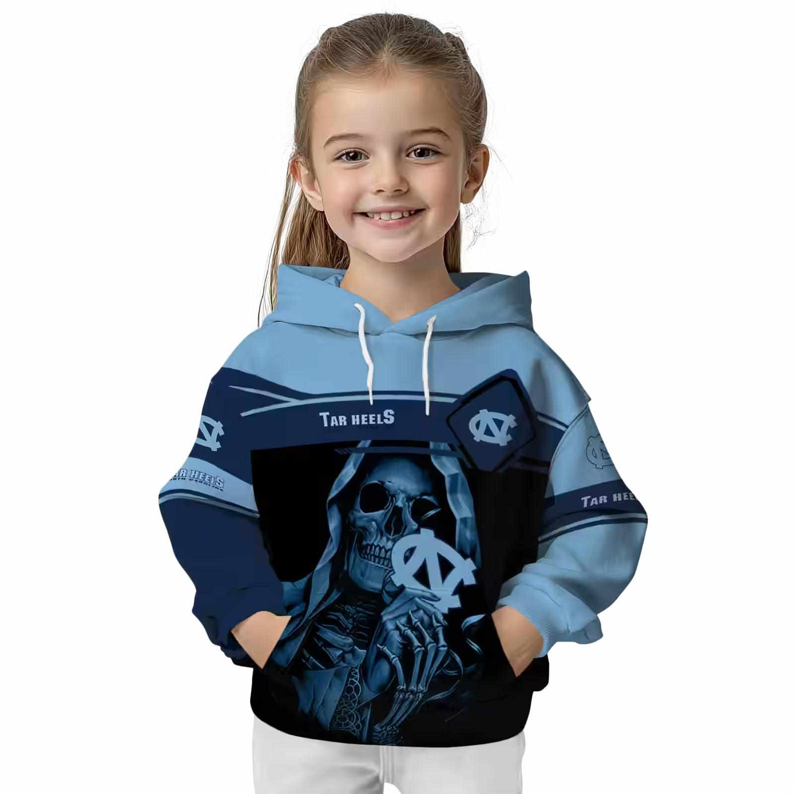 personalized north carolina tar heels grim reaper light blue black hoodie top rated