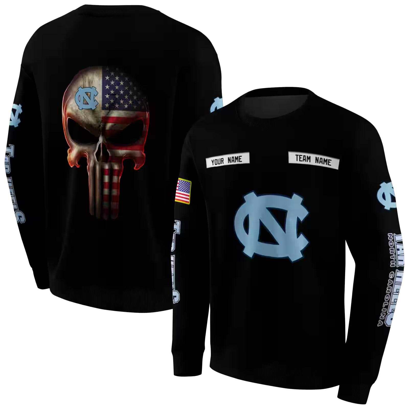 personalized north carolina tar heels punisher skull black hoodie premium grade