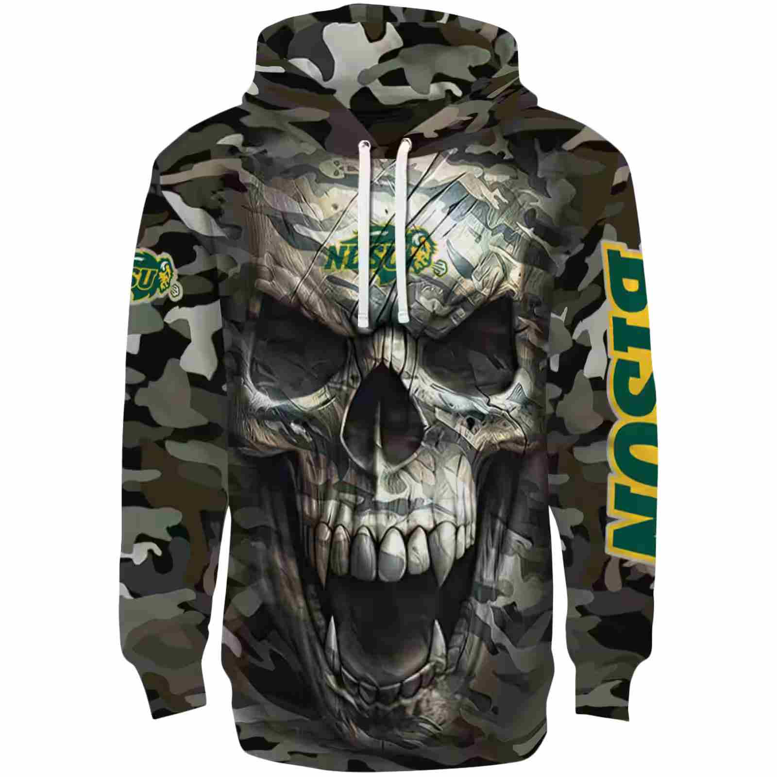 Personalized North Dakota State Bison Camo Skull Hoodie