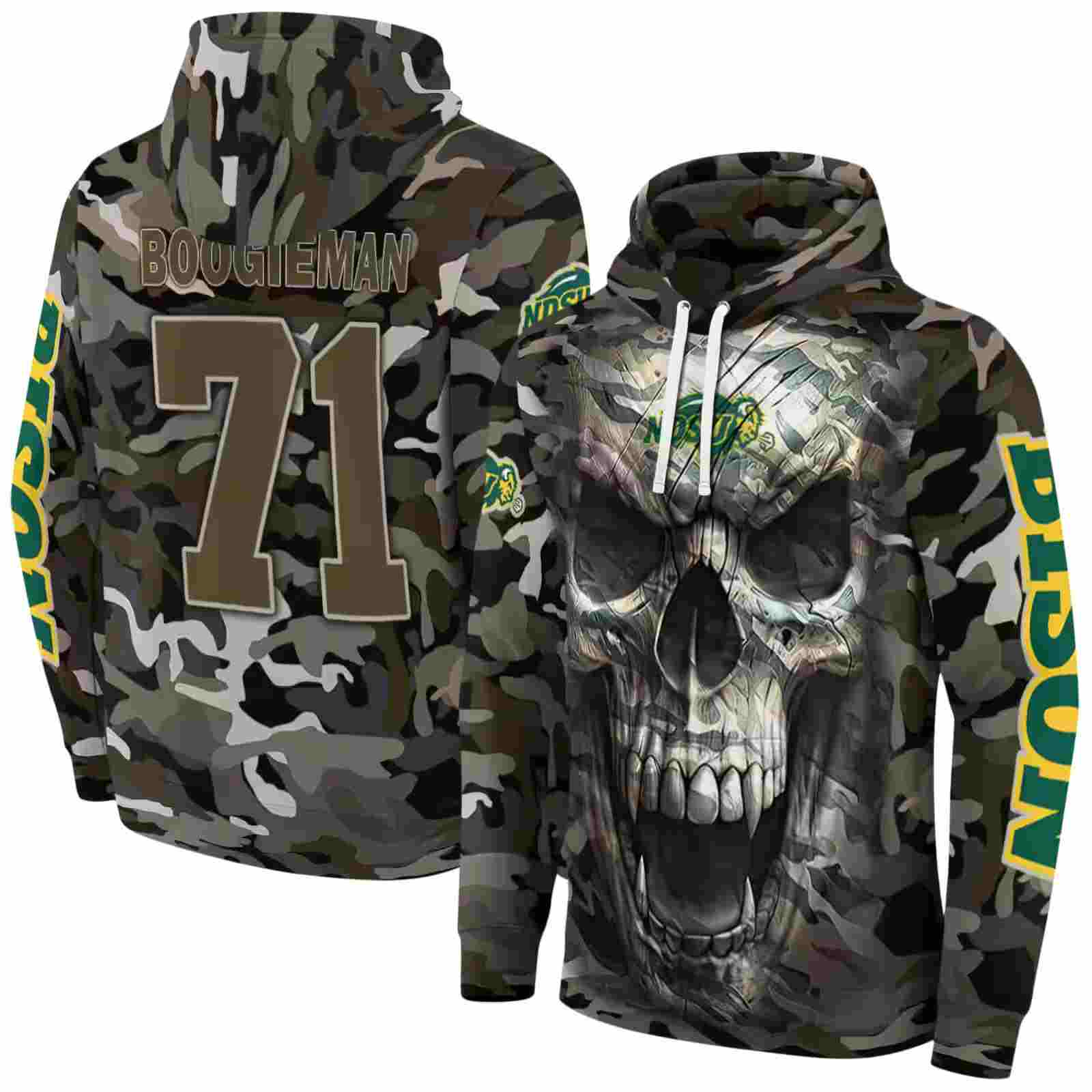 personalized north dakota state bison camo skull hoodie fashion forward