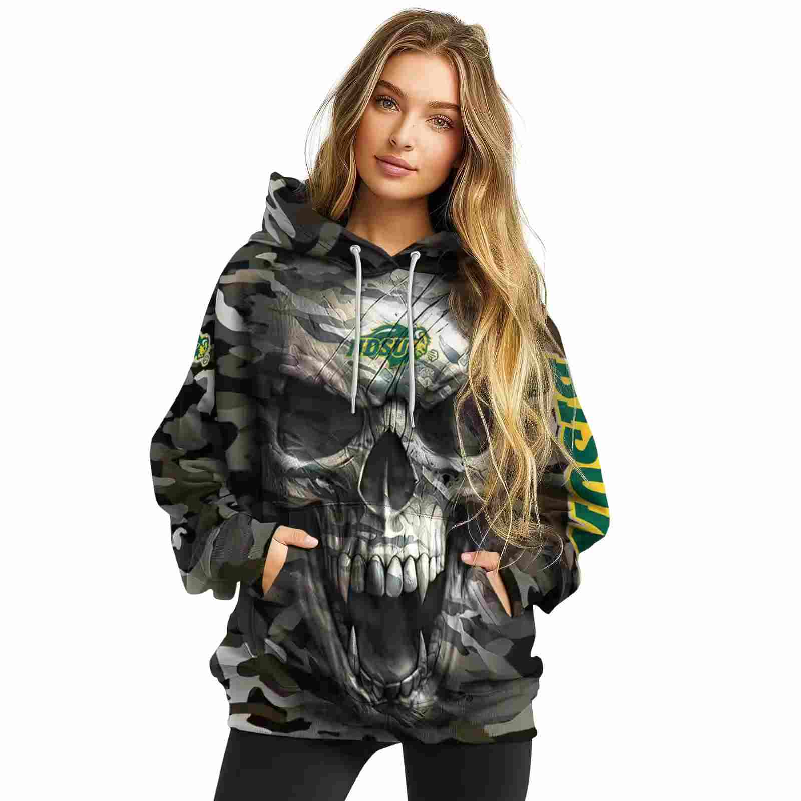 personalized north dakota state bison camo skull hoodie high quality