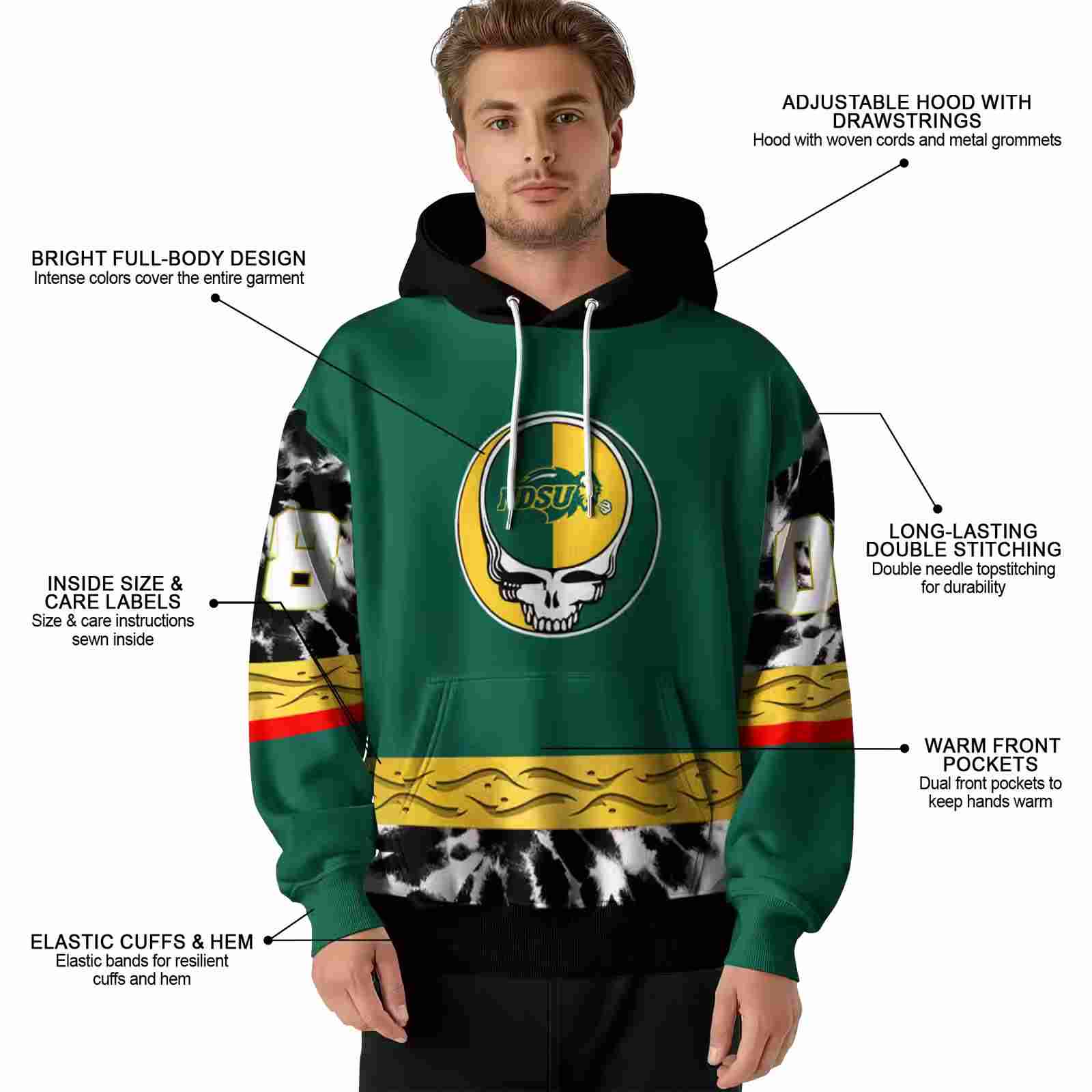 personalized north dakota state bison grateful vibes green hoodie latest model